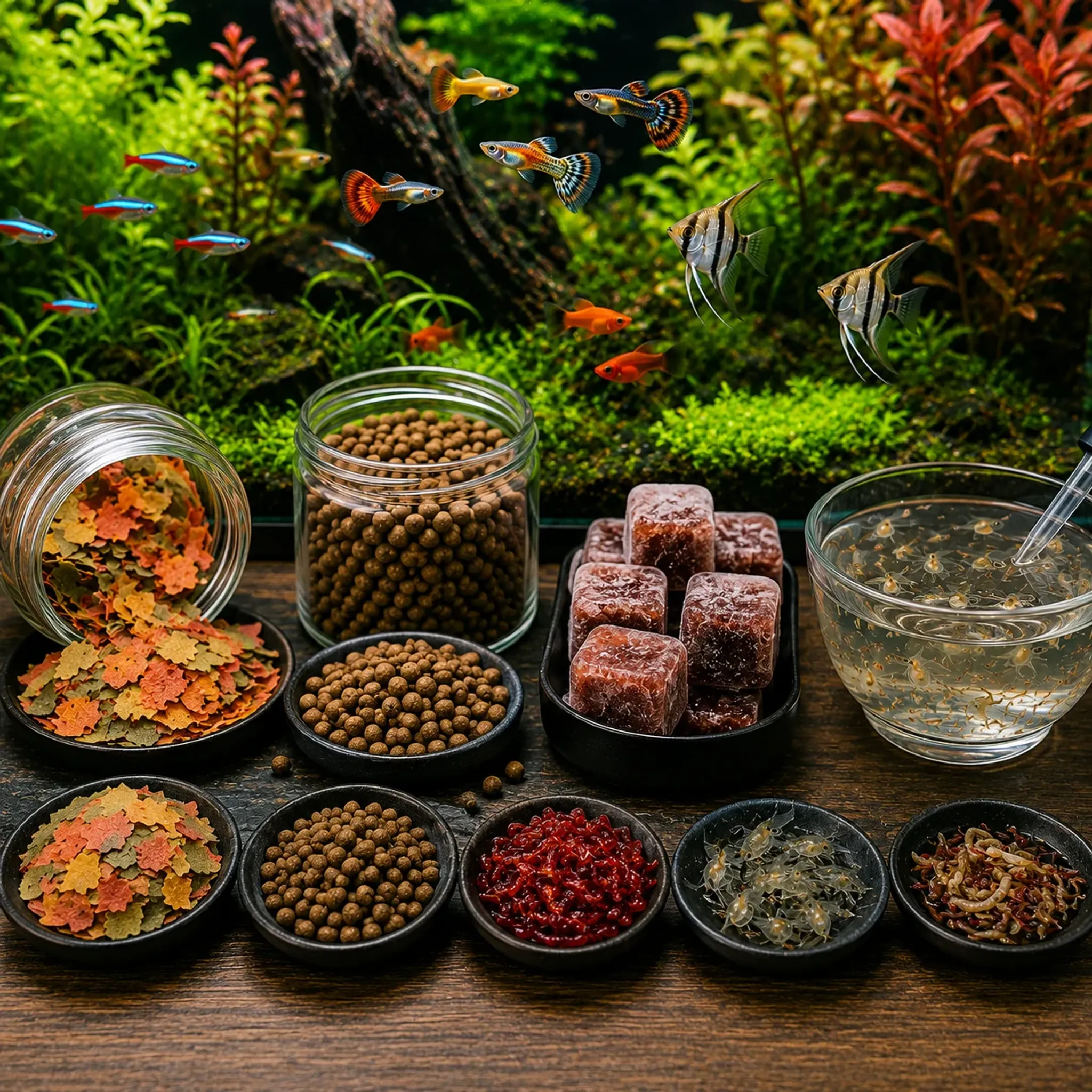 Complete Guide to Aquarium Fish Food: Flakes, Pellets, Frozen Food, and Live Food