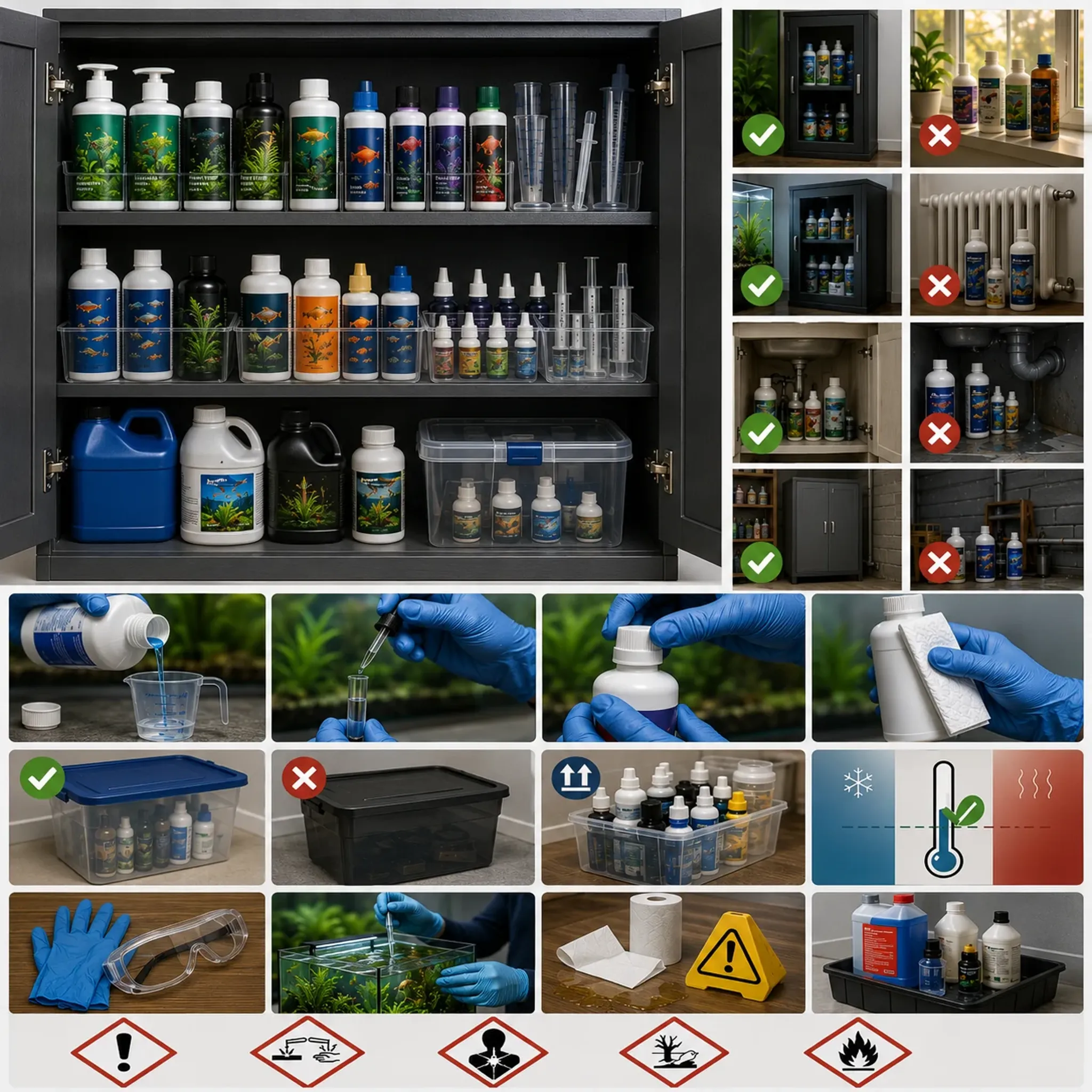 How to Store Aquatic Plant Fertilisers, Water Conditioners, and Aquarium Liquids Safely