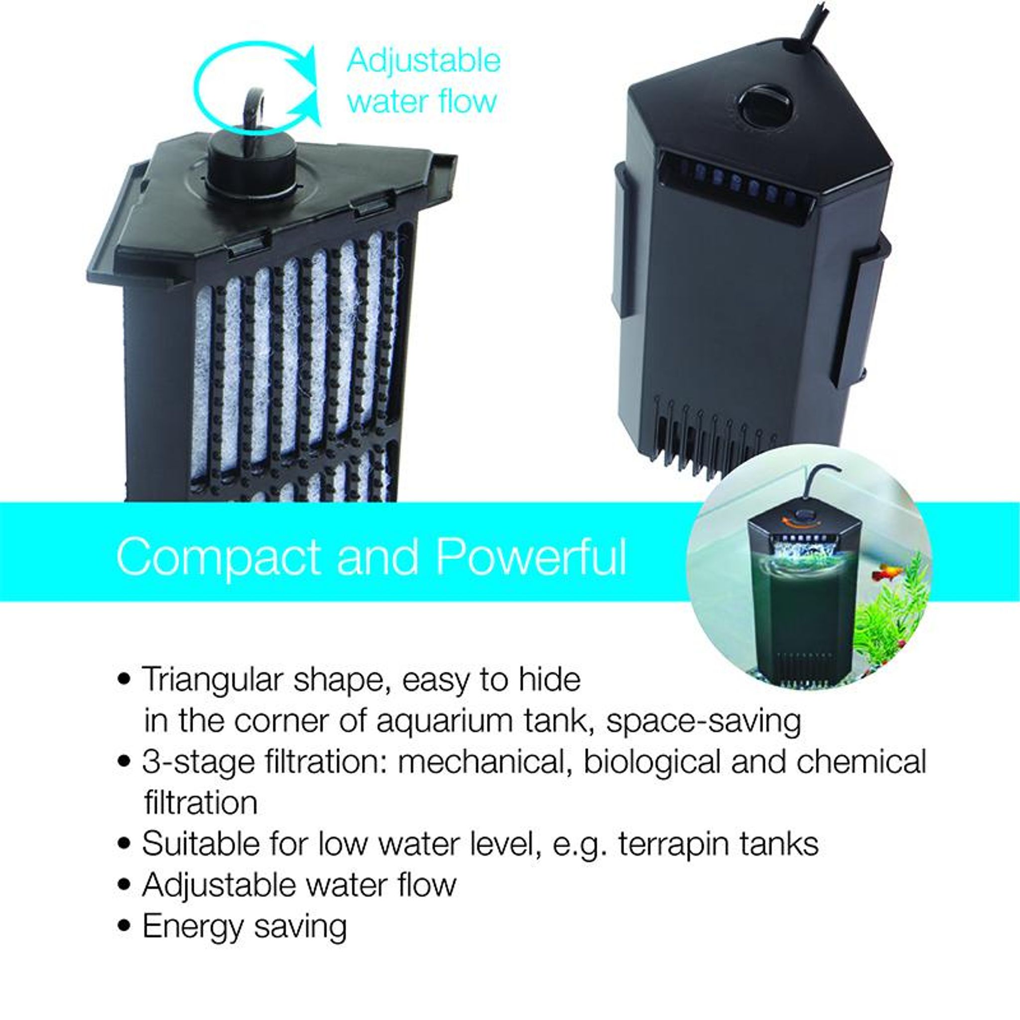 [Aquasyncro] GF400 / GF800 Corner Internal Filter for Aquariums and Terrapins