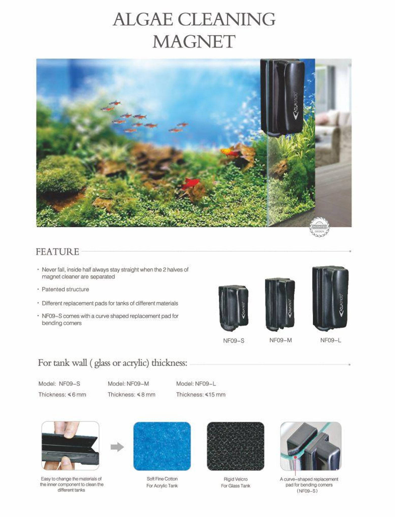 [Aquasyncro] Magnetic Algae Cleaner for Glass and Acrylic (up to 8mm)