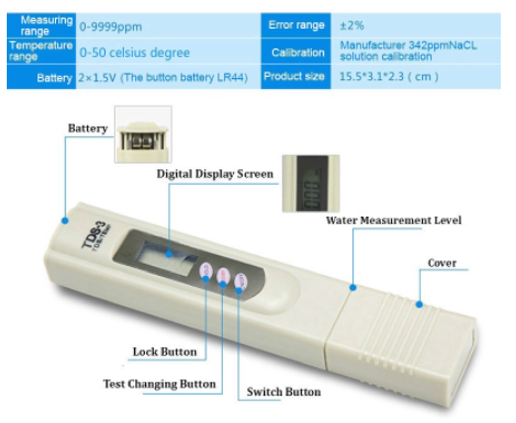 Portale PH test pen for aquarium and water parameters