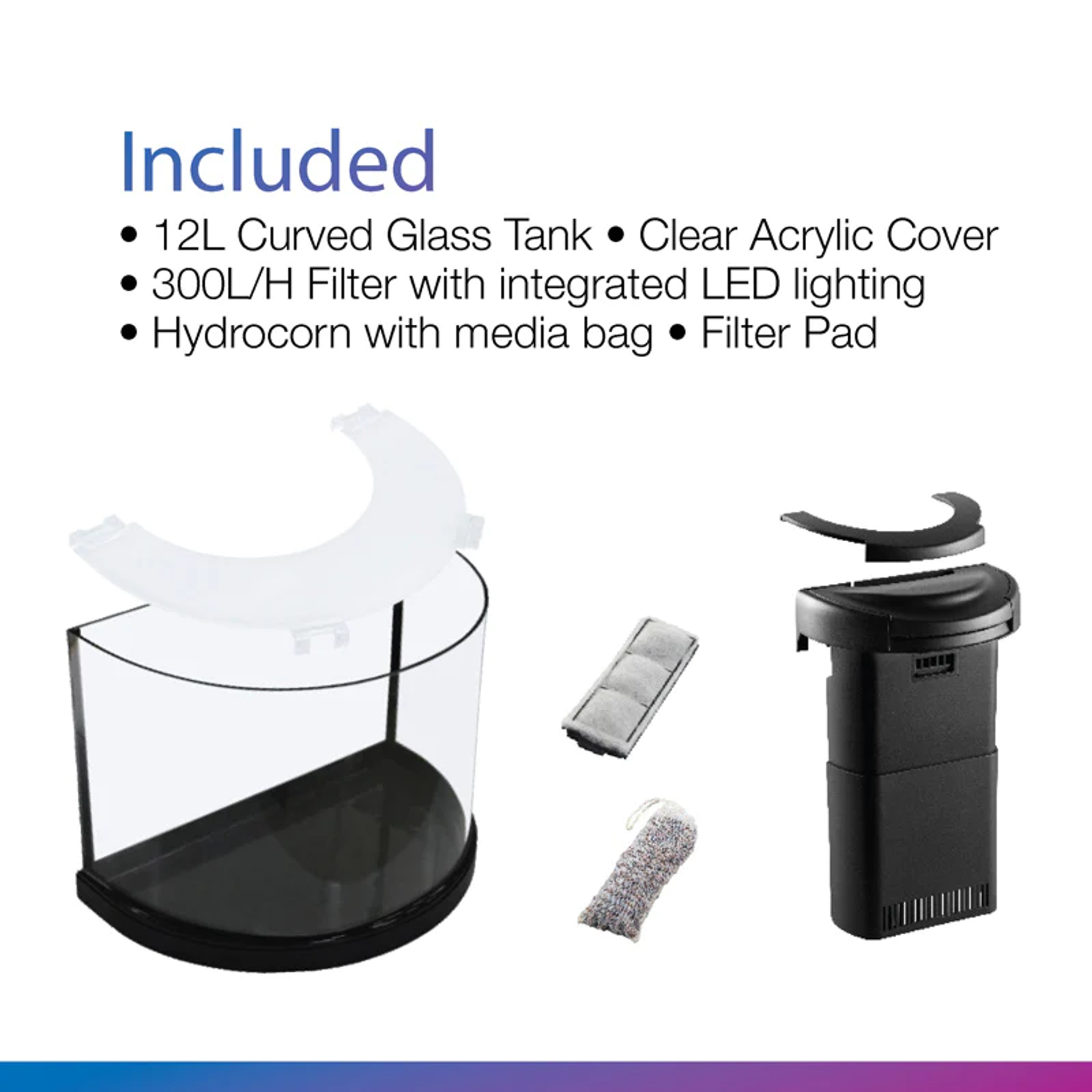 [Aquasyncro] 12L Clearmoon Tabletop Hydroponic Natural Premium Fish Tank (with LED Lights and Filter)