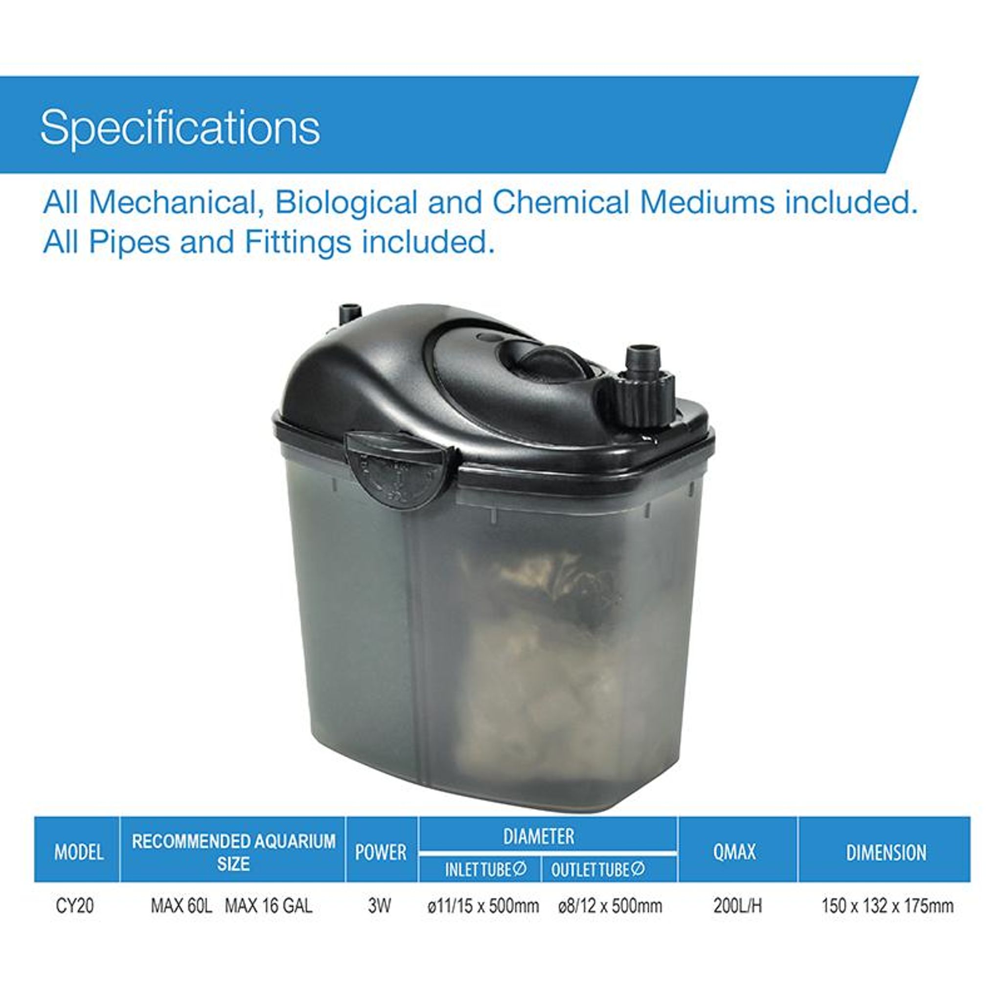 [Aquasyncro] CYCLONE CY20 Mini Canister Filter 200L/H