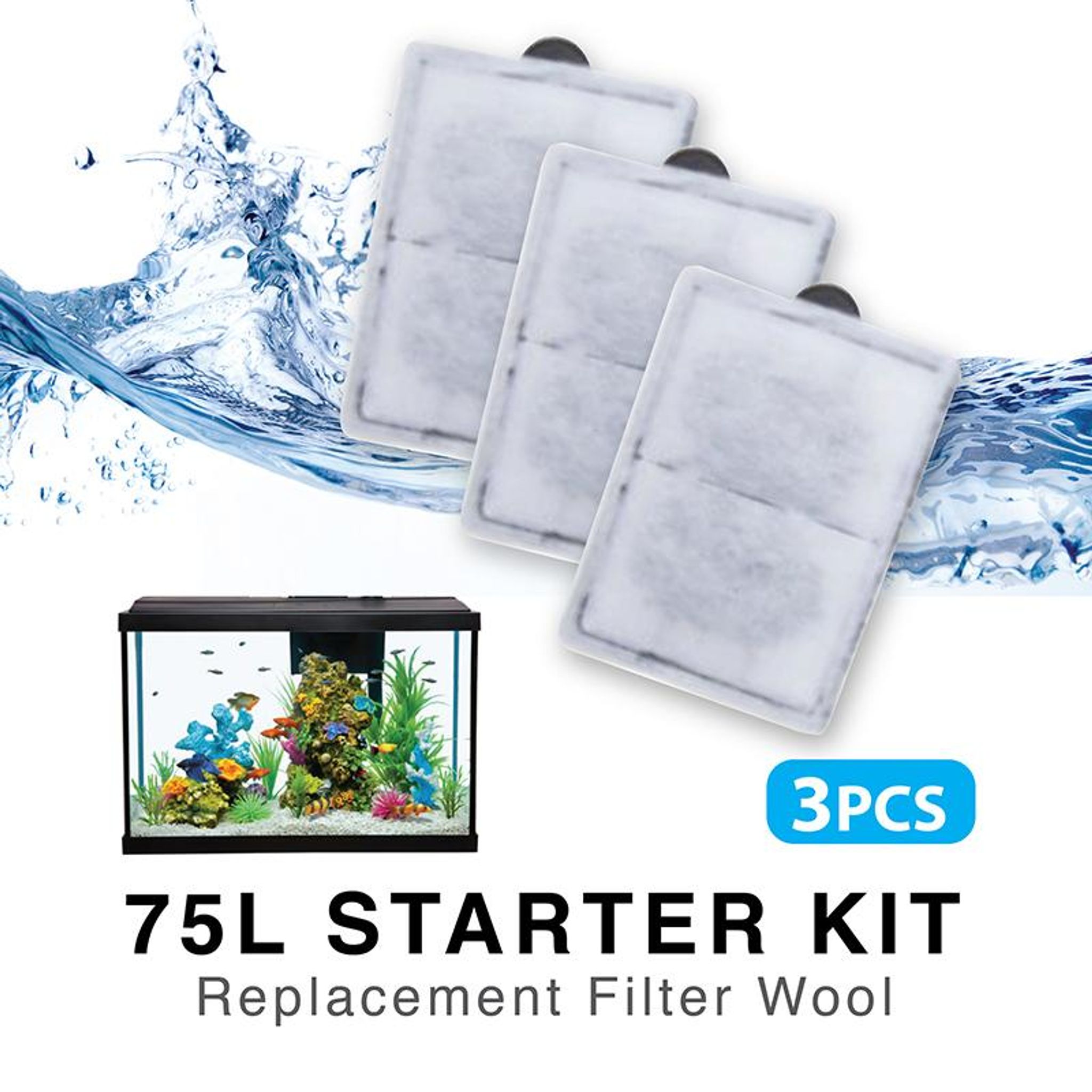 [Resun] 3pcs Replacement Filter Wool for 75L Starter Aquarium F