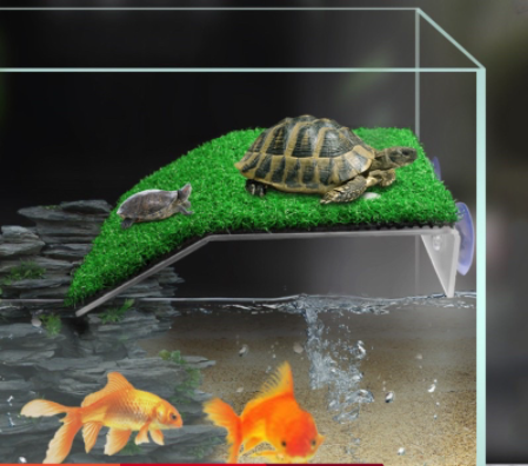 Turtle basking platform with artificial turf