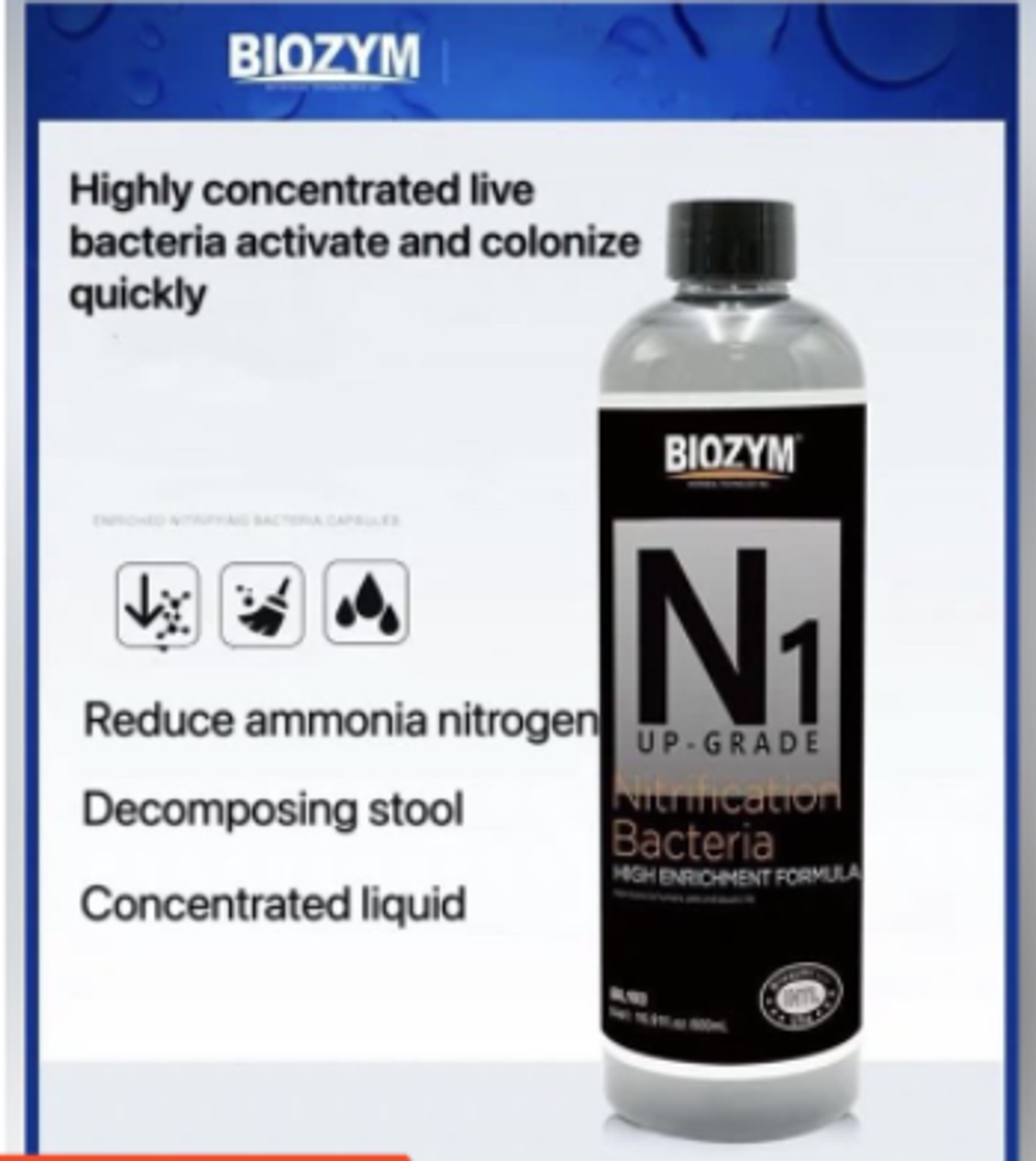 Biozym N1 Nitrification Bacteria Freshwater & Marine Aquarium 500ml