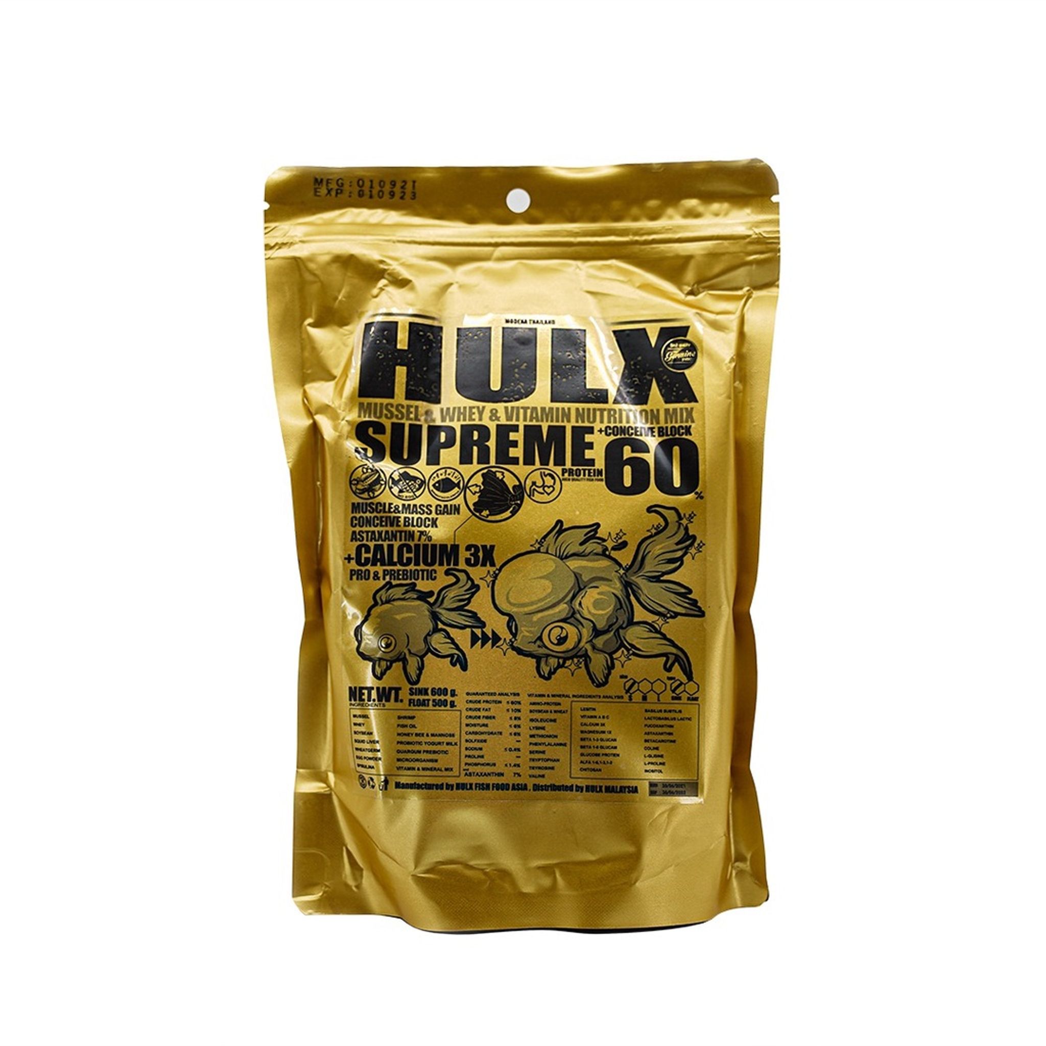 HULX GOLD Goldfish Food For Muscle & Mass Gain, Mussel & Whey & Vitamin Nutrition Mix + Conceive Block, Supreme 60