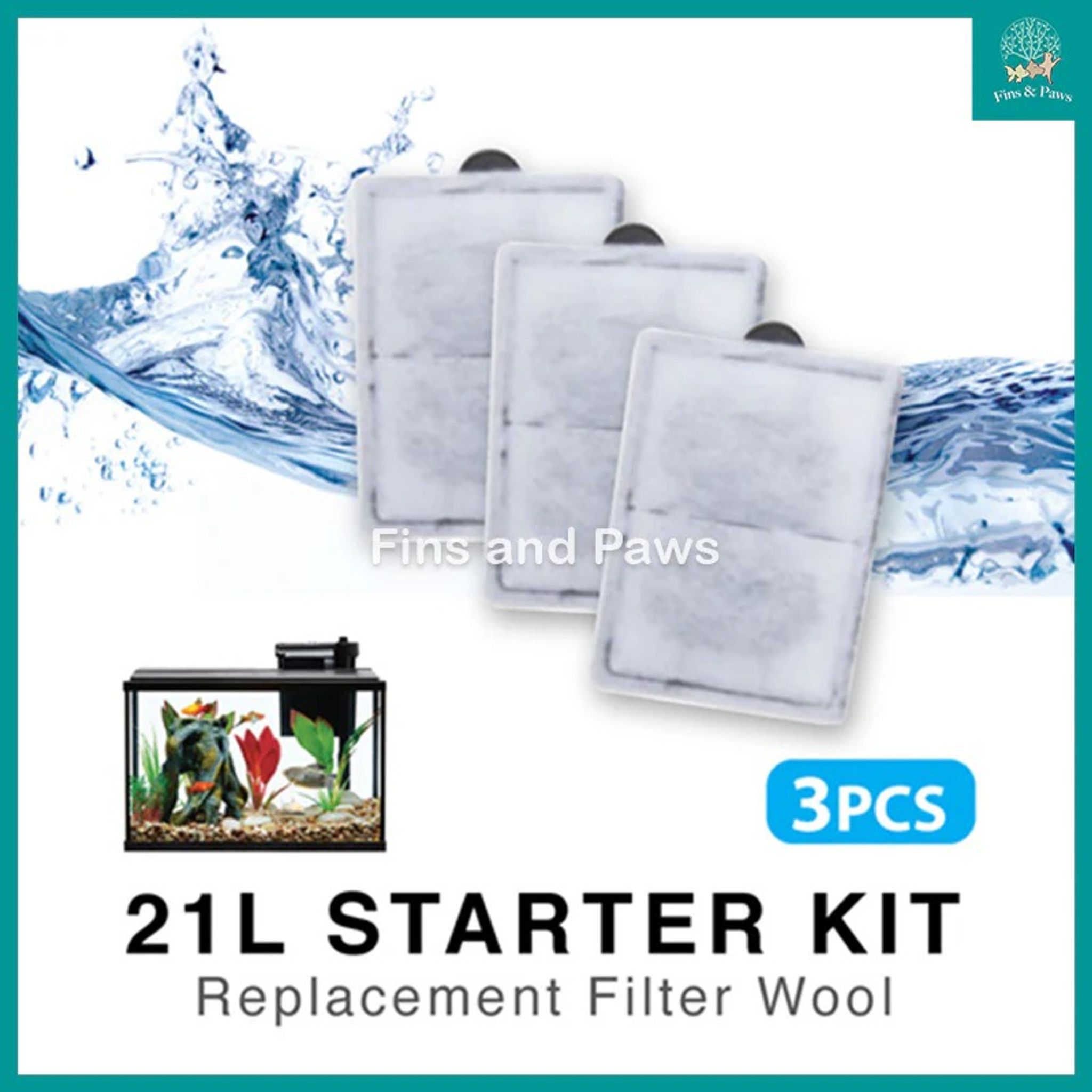[Resun] 3pcs Replacement Filter Wool for 21L Starter Aquarium Fish Tank | SMX350 Hang-On Filter