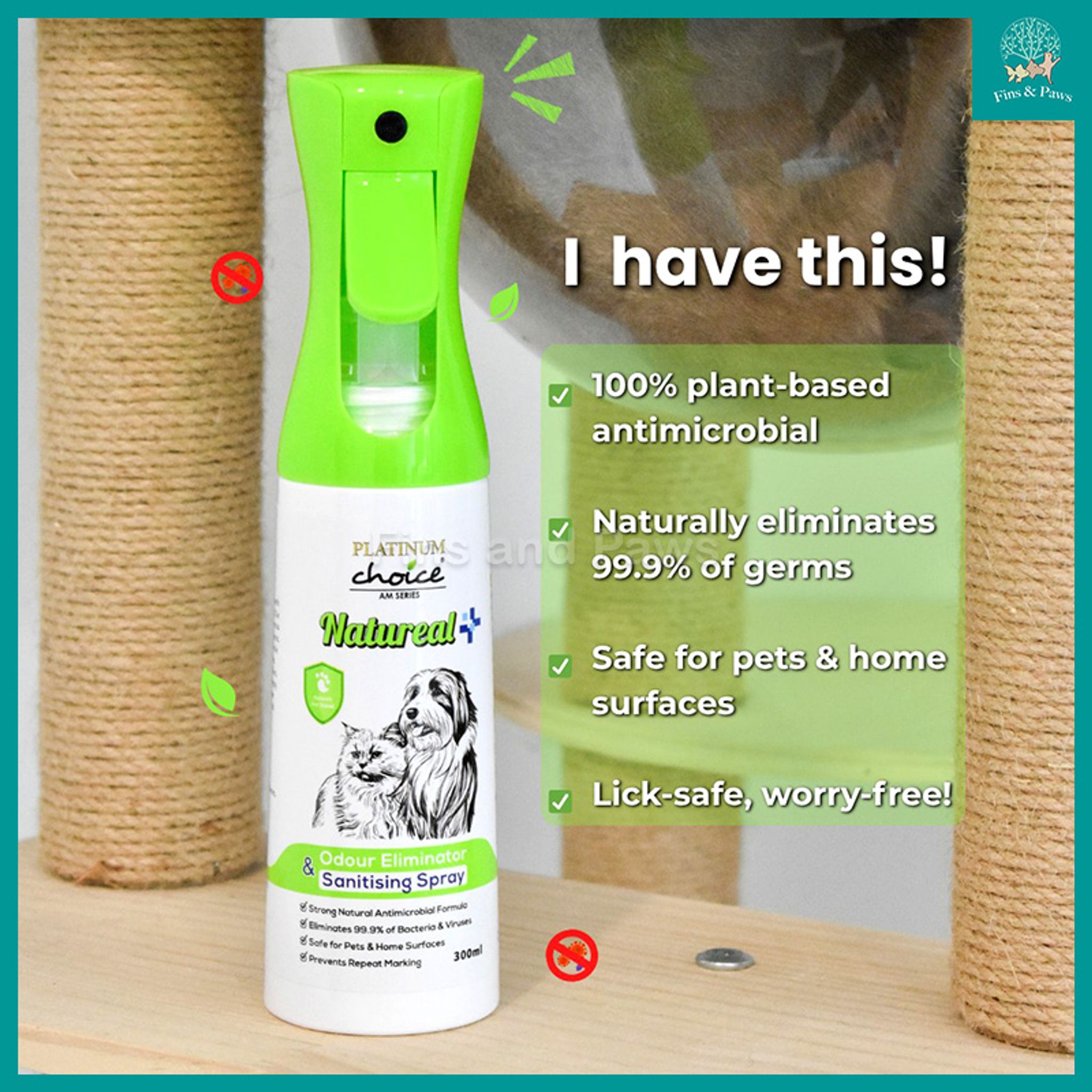 [Platinum Choice] NATUREAL Odour Eliminator and Sanitising Spray 300ml for Dog, Cats and Small Animals