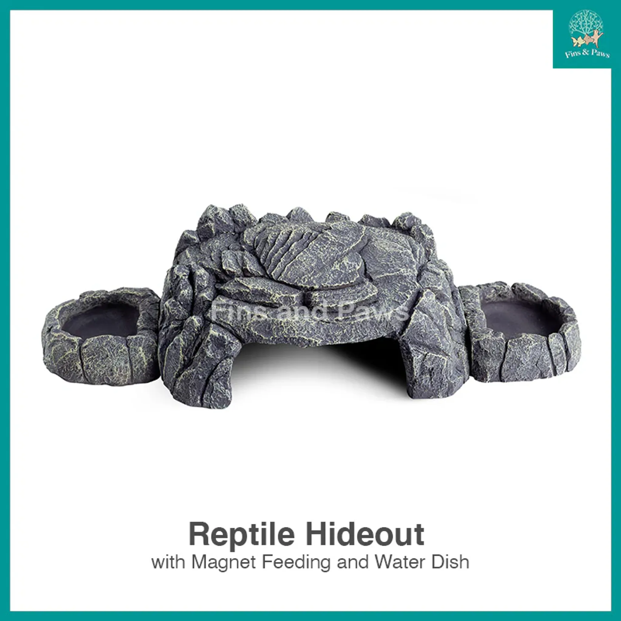 [Reptizoo] Grey Rock Magnetic 3-in-1 Feeding and Water Dishes Hideout Ornament