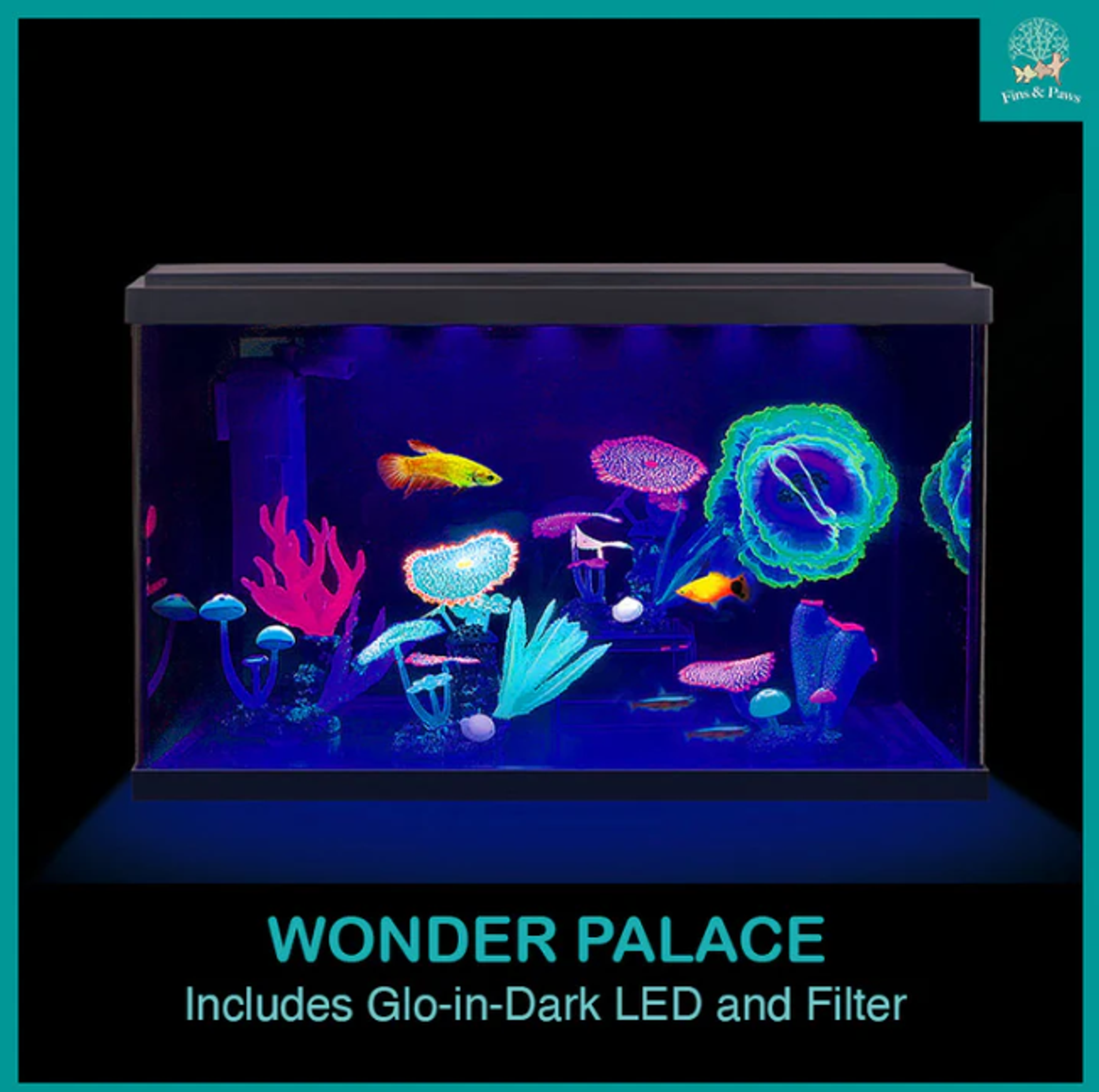 [Resun] Wonder Palace Glow Aquarium Fish Tank 37.8L (with Glow-in-Dark LED Lights and Filter)