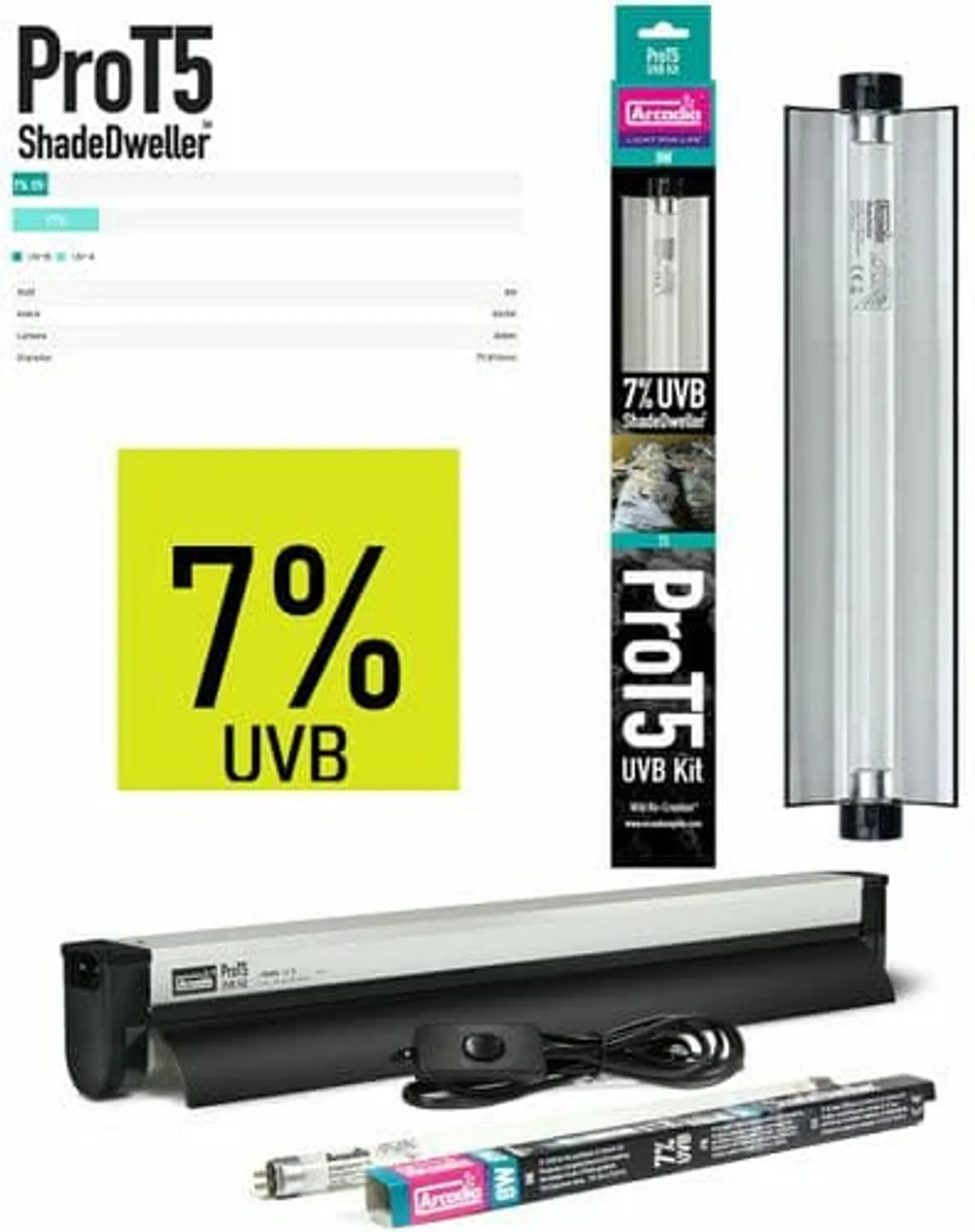 Arcadia ShadeDweller Pro T5 Kit - 7% UVB Lamp, 8w, Reptile Light, Crested Gecko