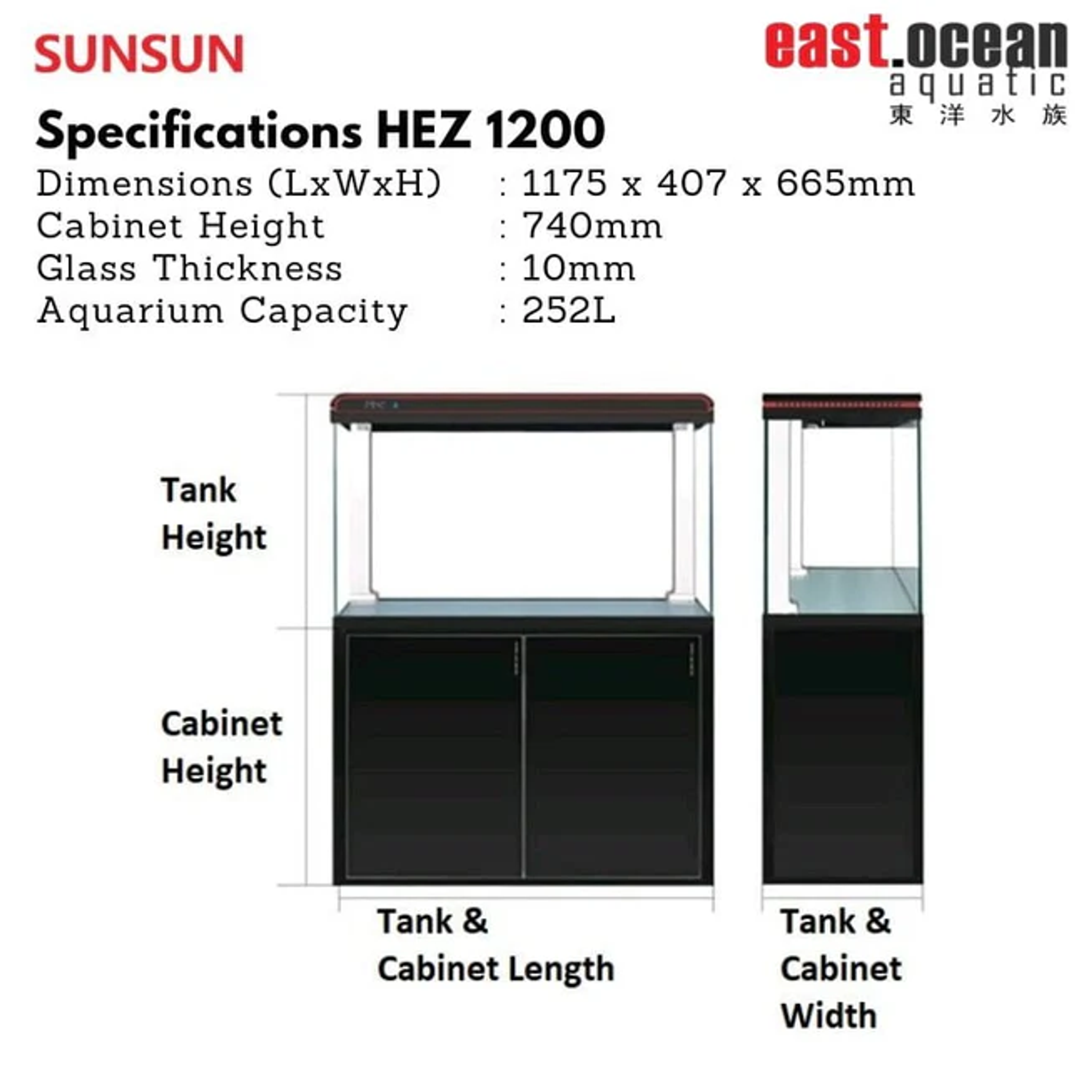 SUNSUN HEZ Aquarium with Cabinet & Sump (800D / 1000D / 1200D)