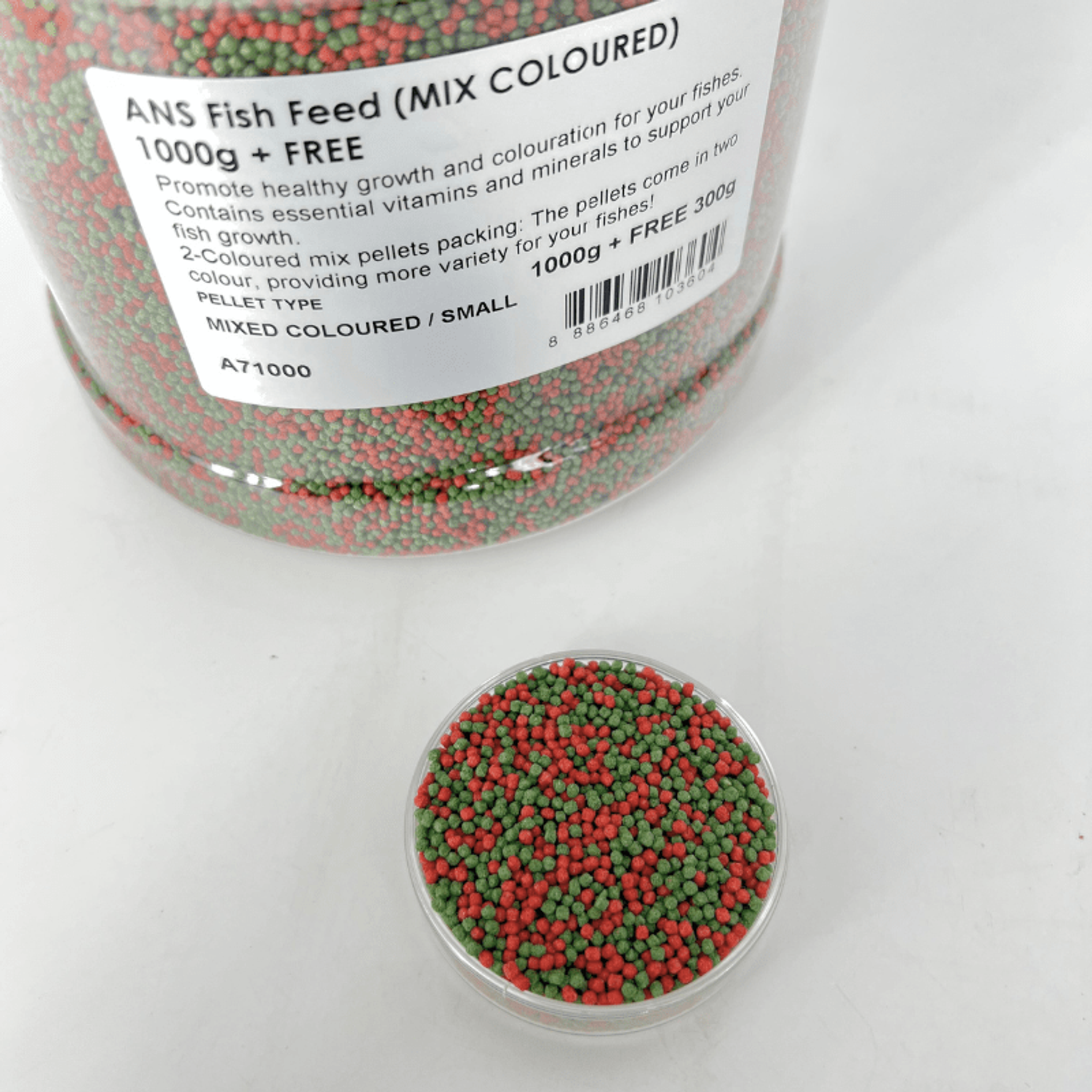 ANS Fish Feed (MIX COLOURED) small/medium 1000g