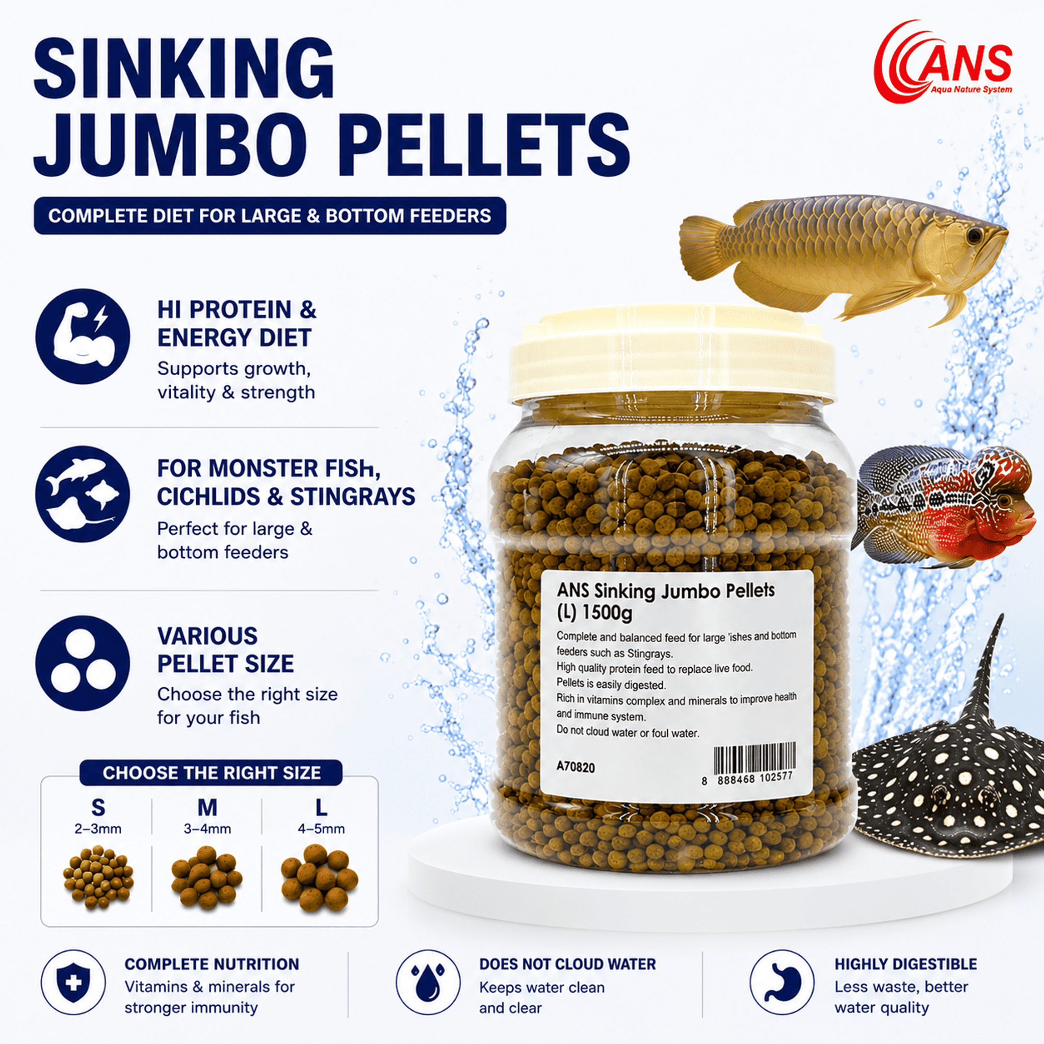 ANS Sinking Jumbo Pellets (S/M/L)