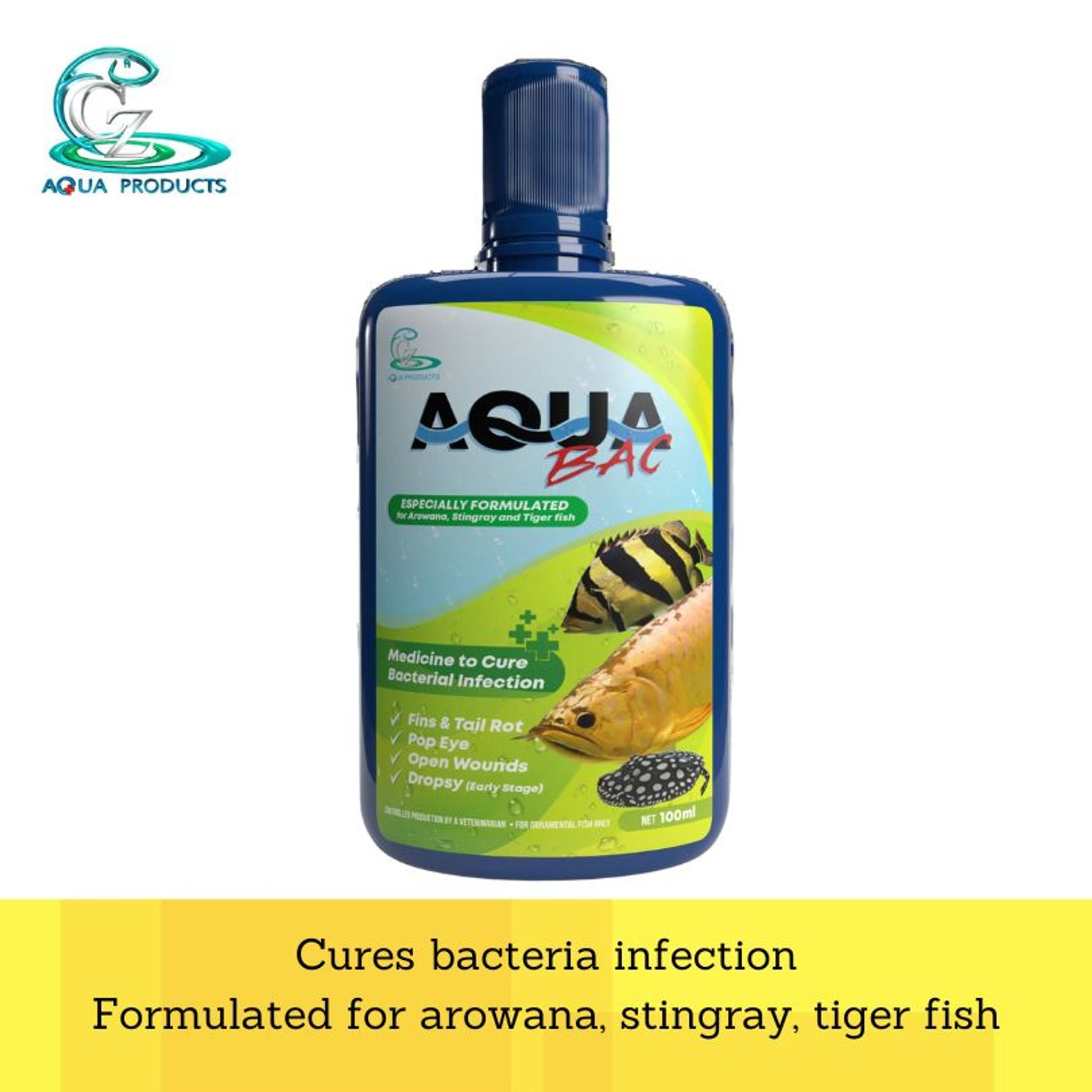 CZ Aqua Aqua bac 100ml (treat bacterial infection arowana stingray tiger fins tail rot)