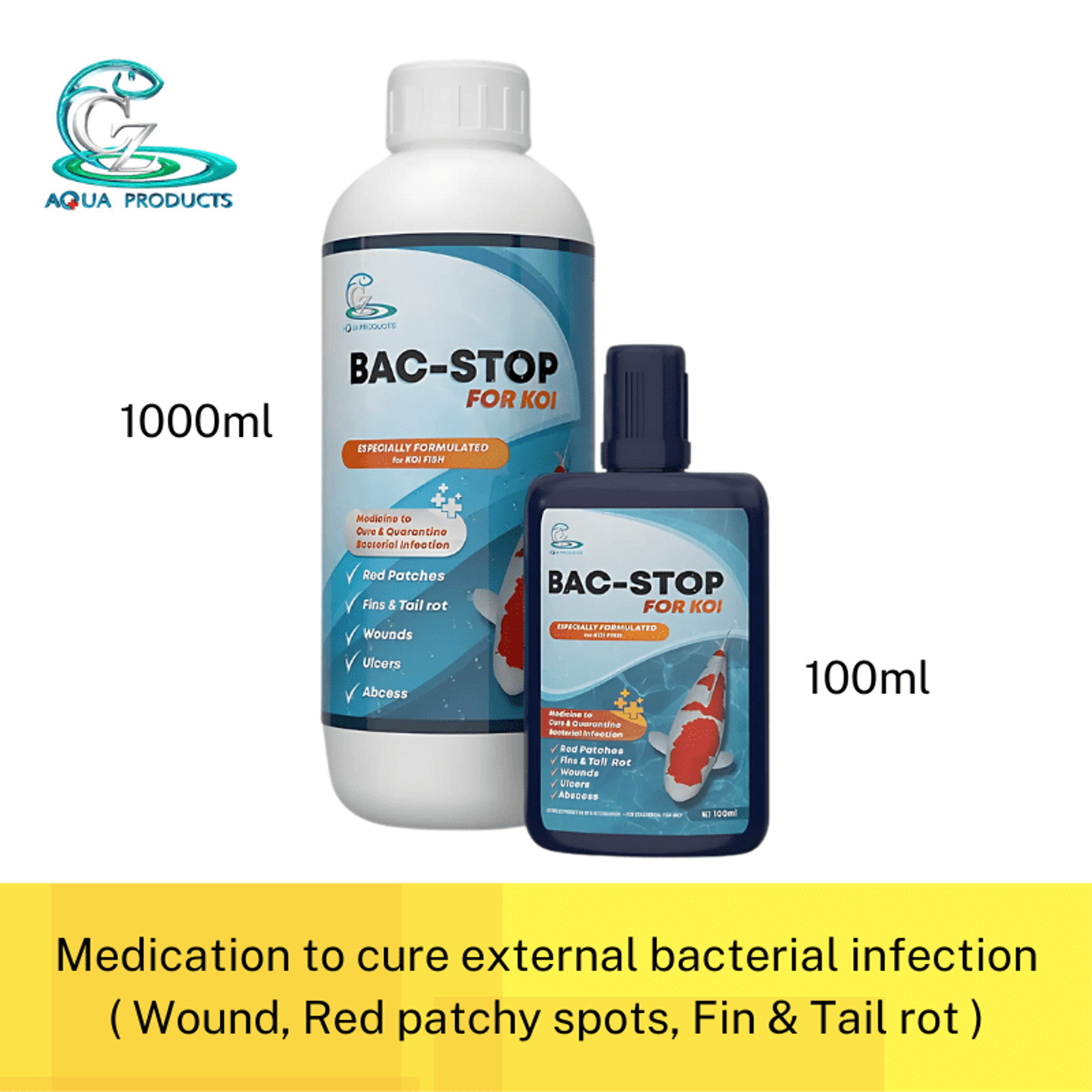 CZ Aqua Bac stop 100ml/1000ml (Medicine cure bacterial infection wound rot for koi)
