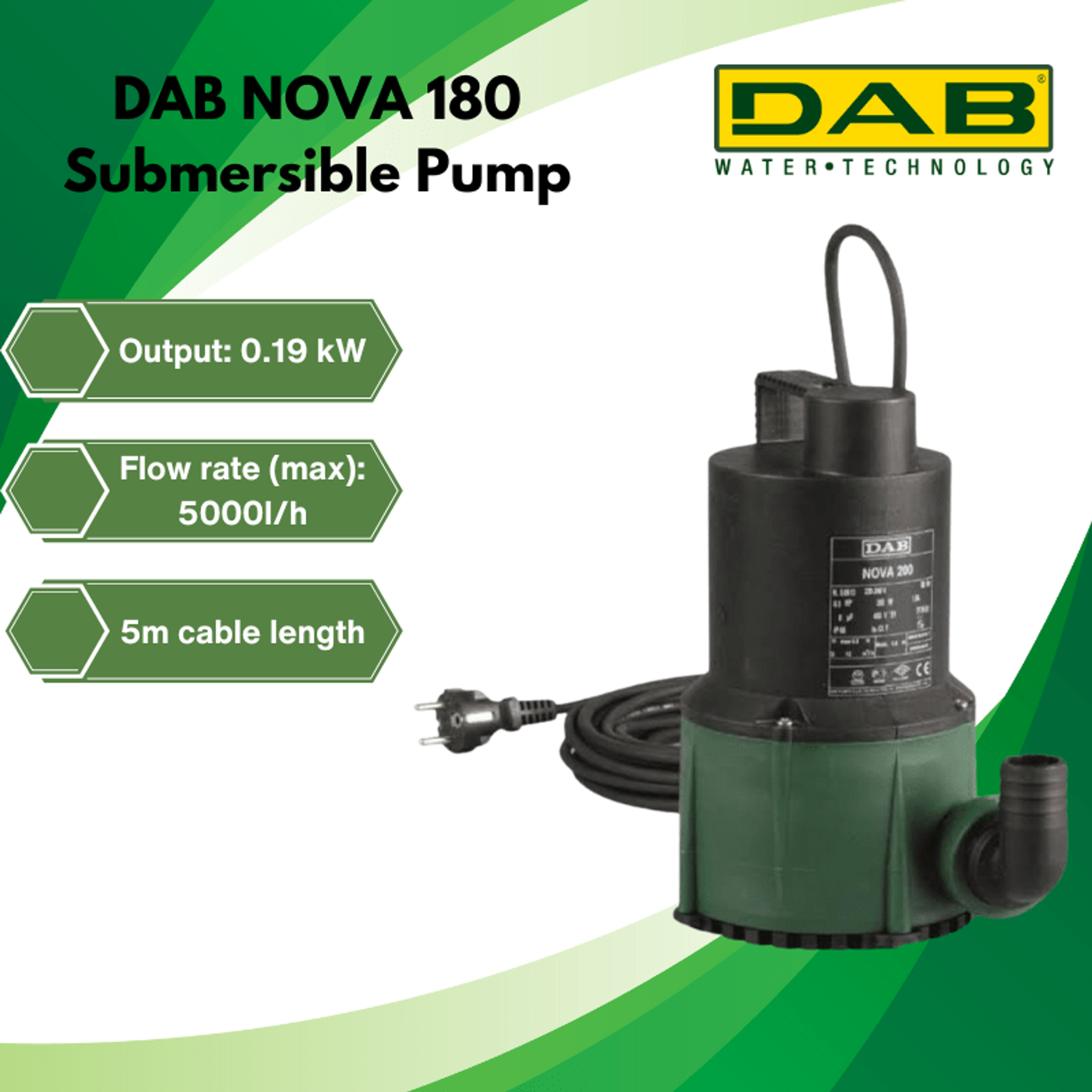 DAB NOVA 180 Submersible Pump (Non-Auto w/o Float) 5m cable