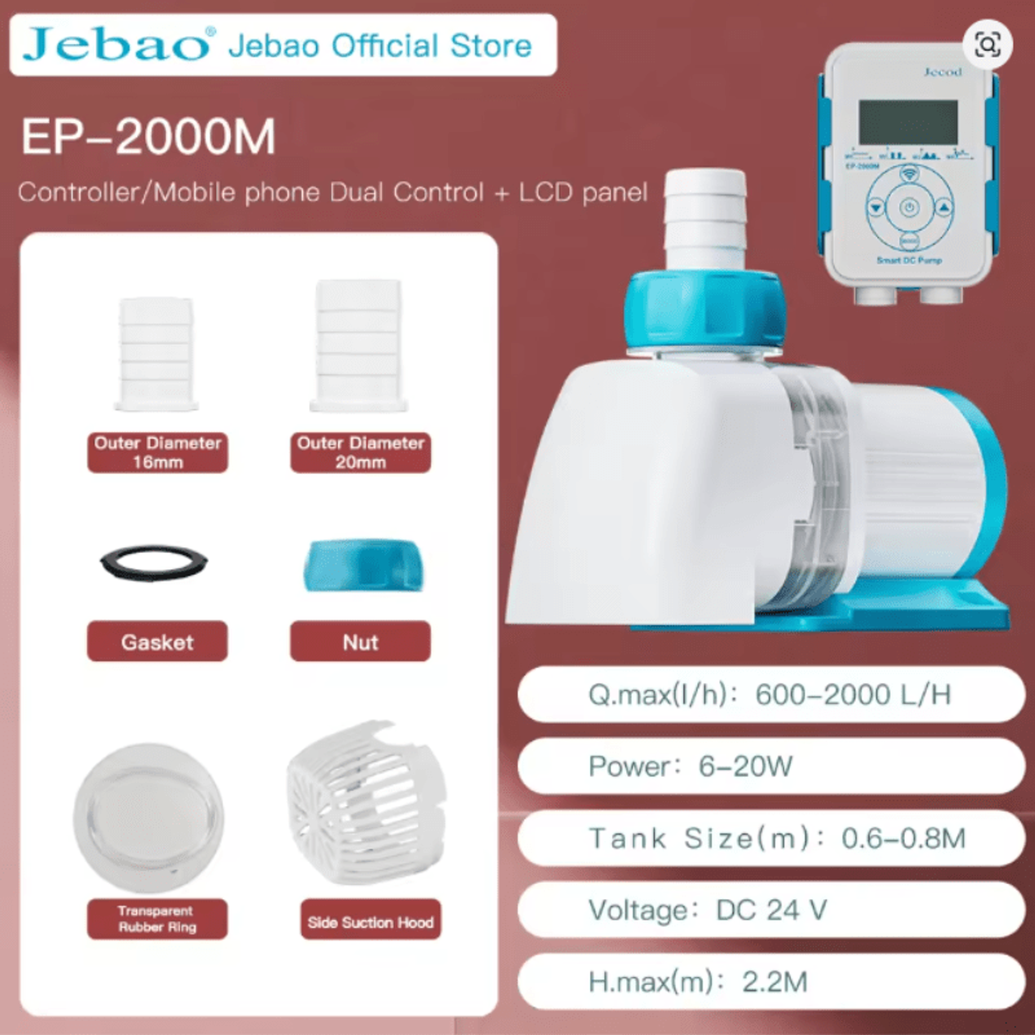 JEBAO EP Water Pump - Controller/Mobile phone Dual Control (Remote + Intelligent Timing) - (EP3500M/EP5000M/EP6500M/EP8500M/EP10000M)