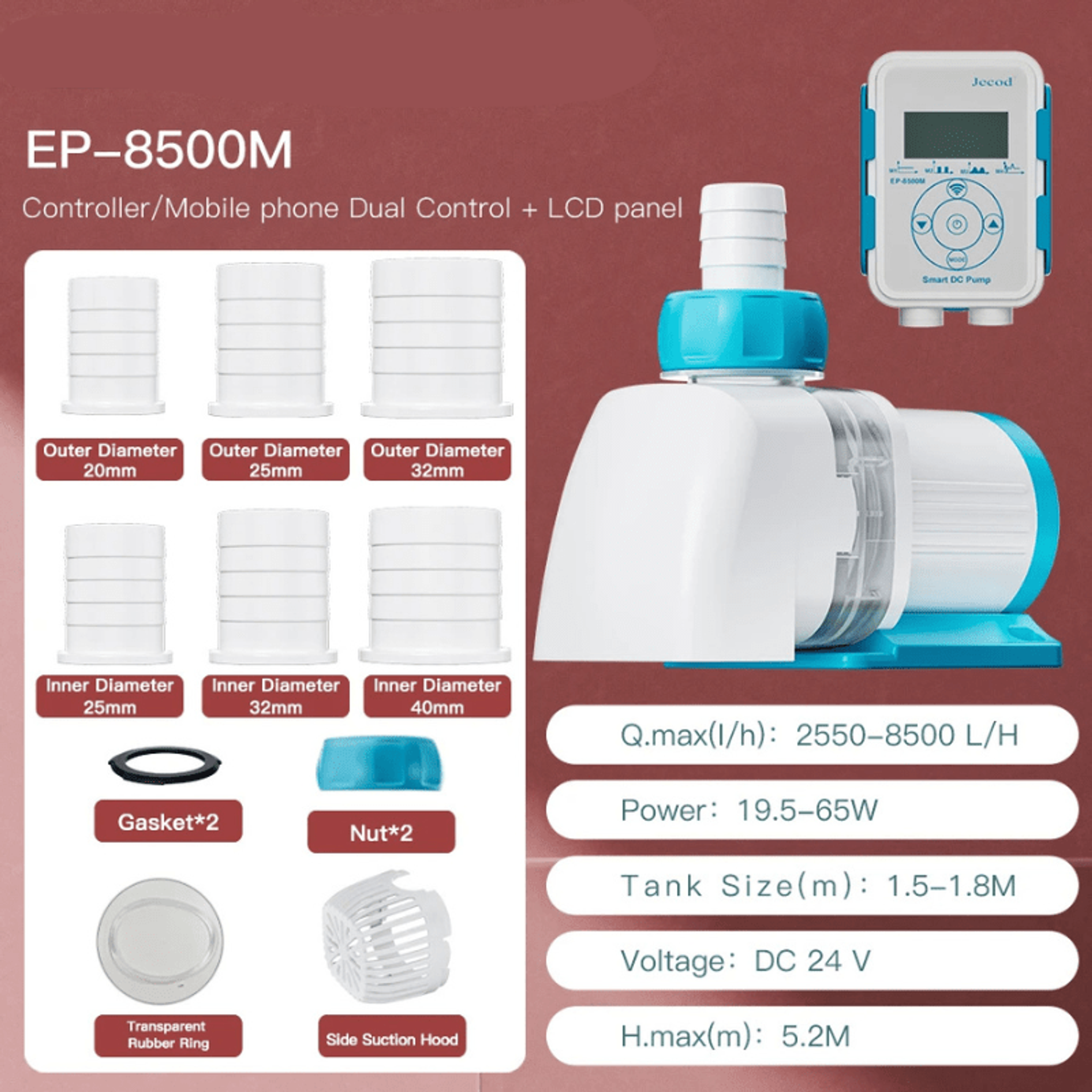 JEBAO EP Water Pump - Controller/Mobile phone Dual Control (Remote + Intelligent Timing) - (EP3500M/EP5000M/EP6500M/EP8500M/EP10000M)