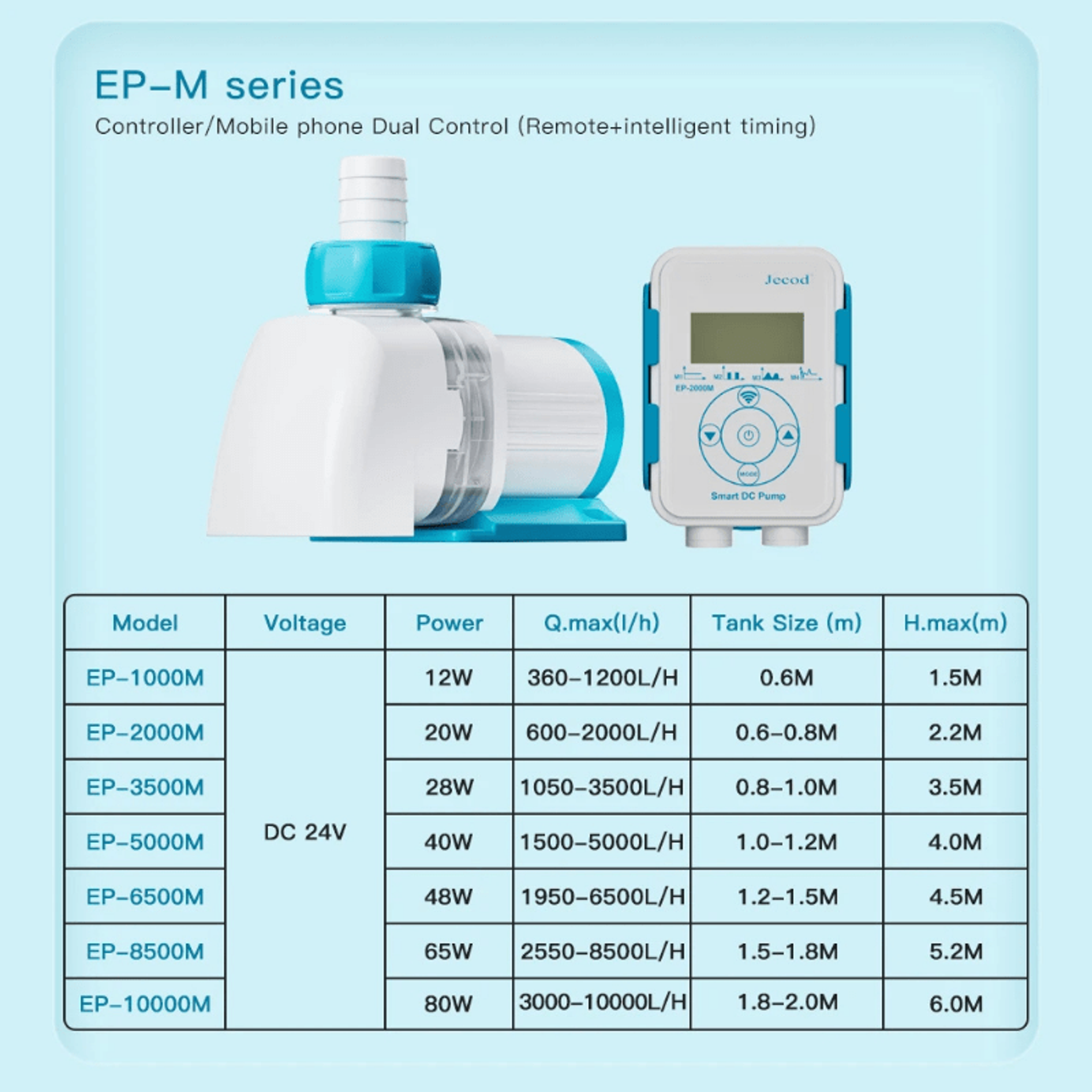 JEBAO EP Water Pump - Controller/Mobile phone Dual Control (Remote + Intelligent Timing) - (EP3500M/EP5000M/EP6500M/EP8500M/EP10000M)