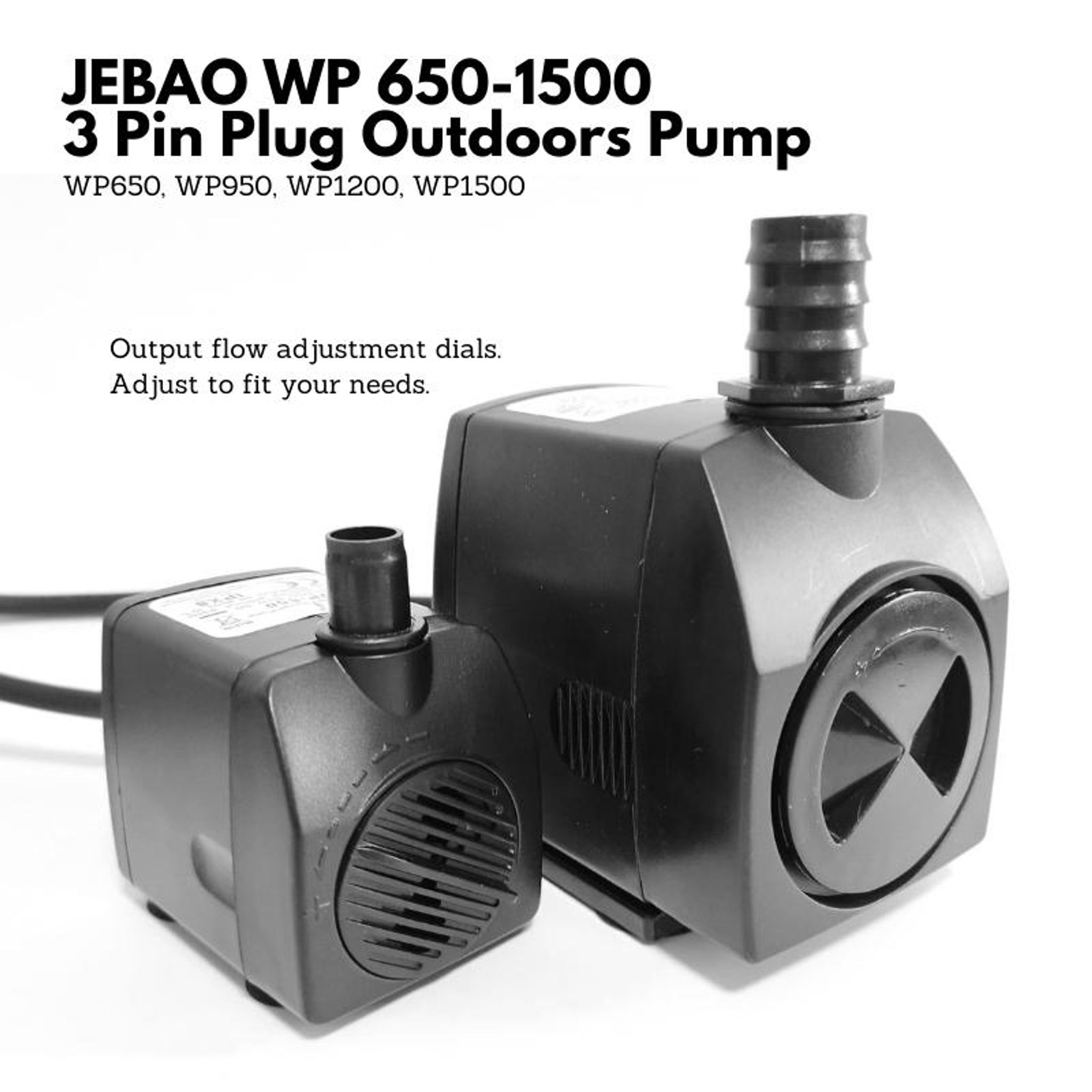 JEBAO 3 Pin Plug Outdoors Pump (2m Weather Proof Cable) - 650-1,500(L/Hr)