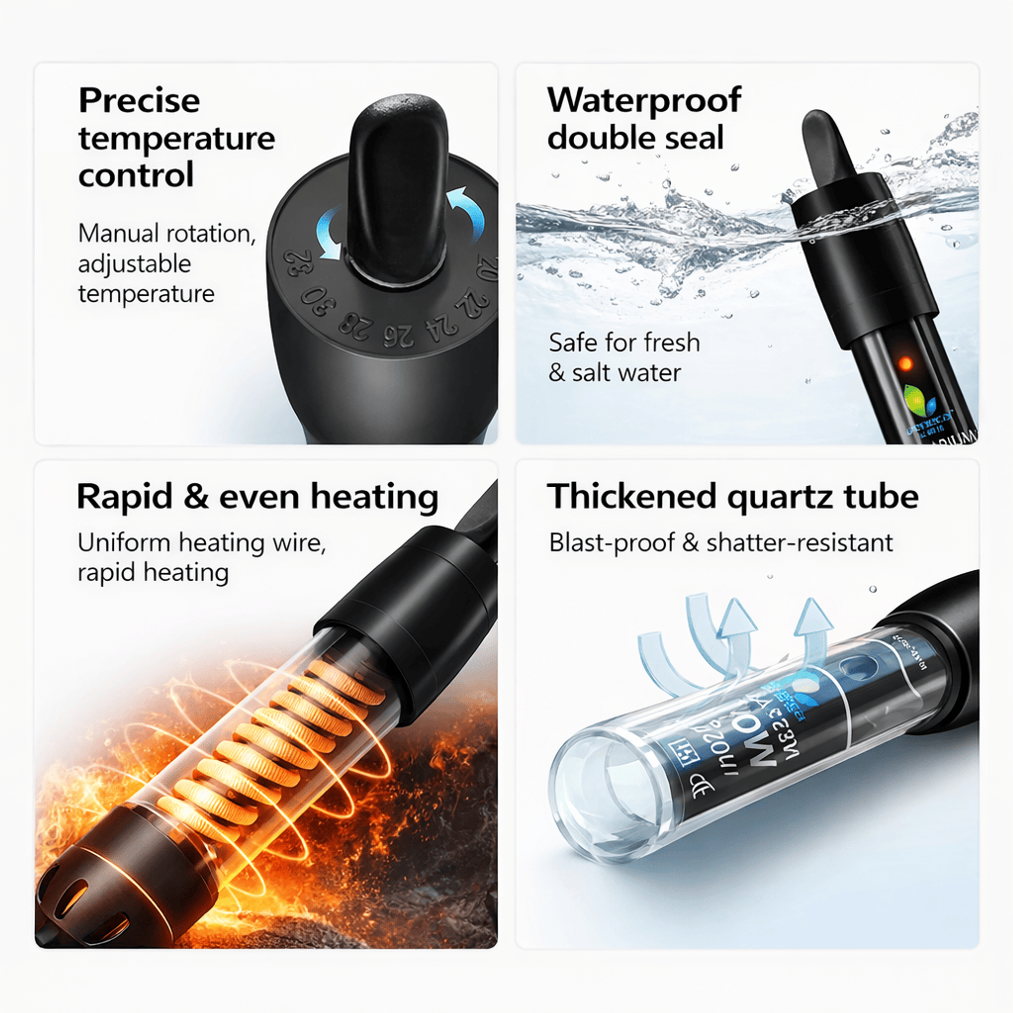 Jeneca AL-3201 Aquarium Heater (25W/50W/100W/150W/200W/300W) – Automatic Heater with Safety Quartz Glass Tube