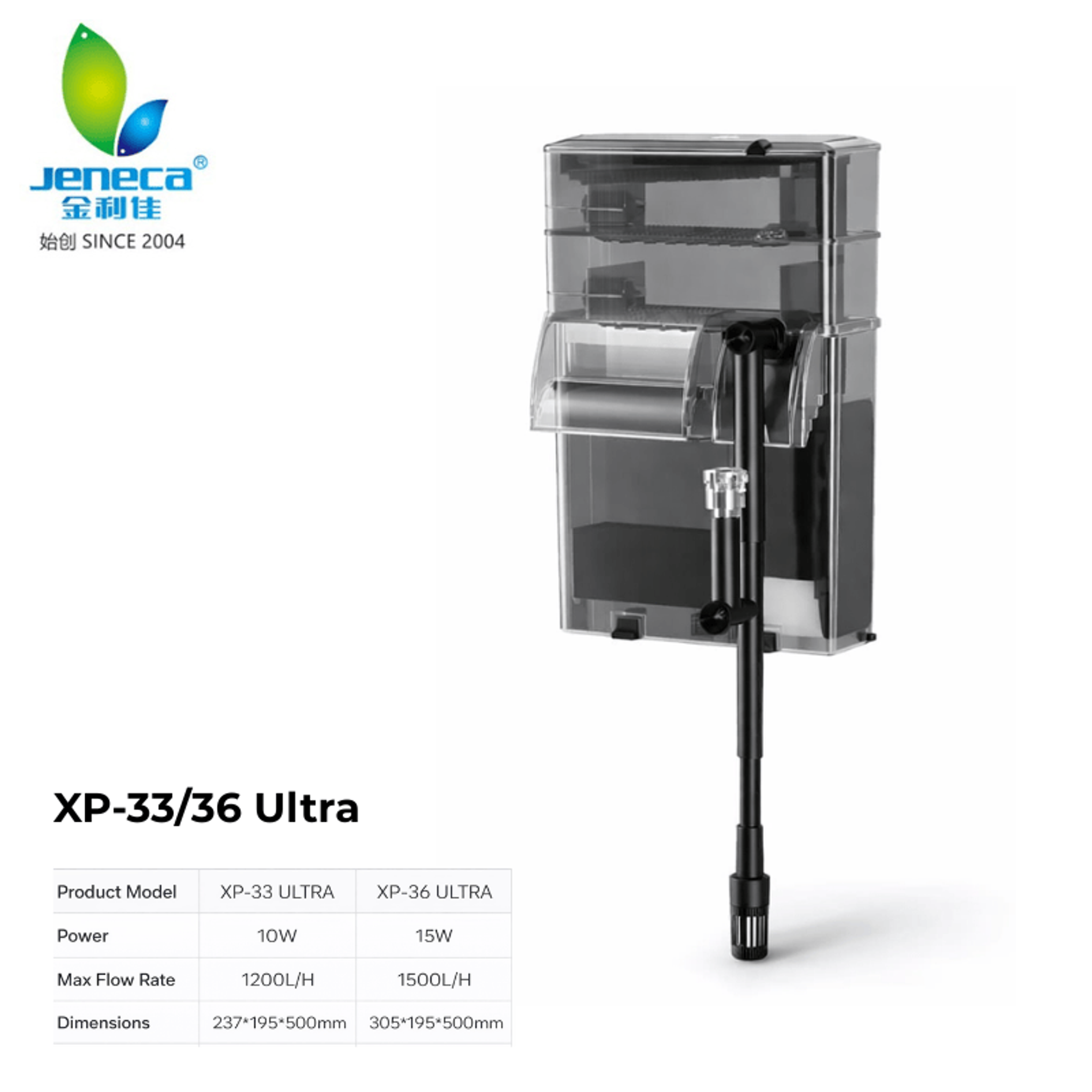 Jeneca External Hang On Power Filter XP-33/36 Ultra - High Flow Aquarium Filter with Surface Skimmer & Multi-Stage Filtration