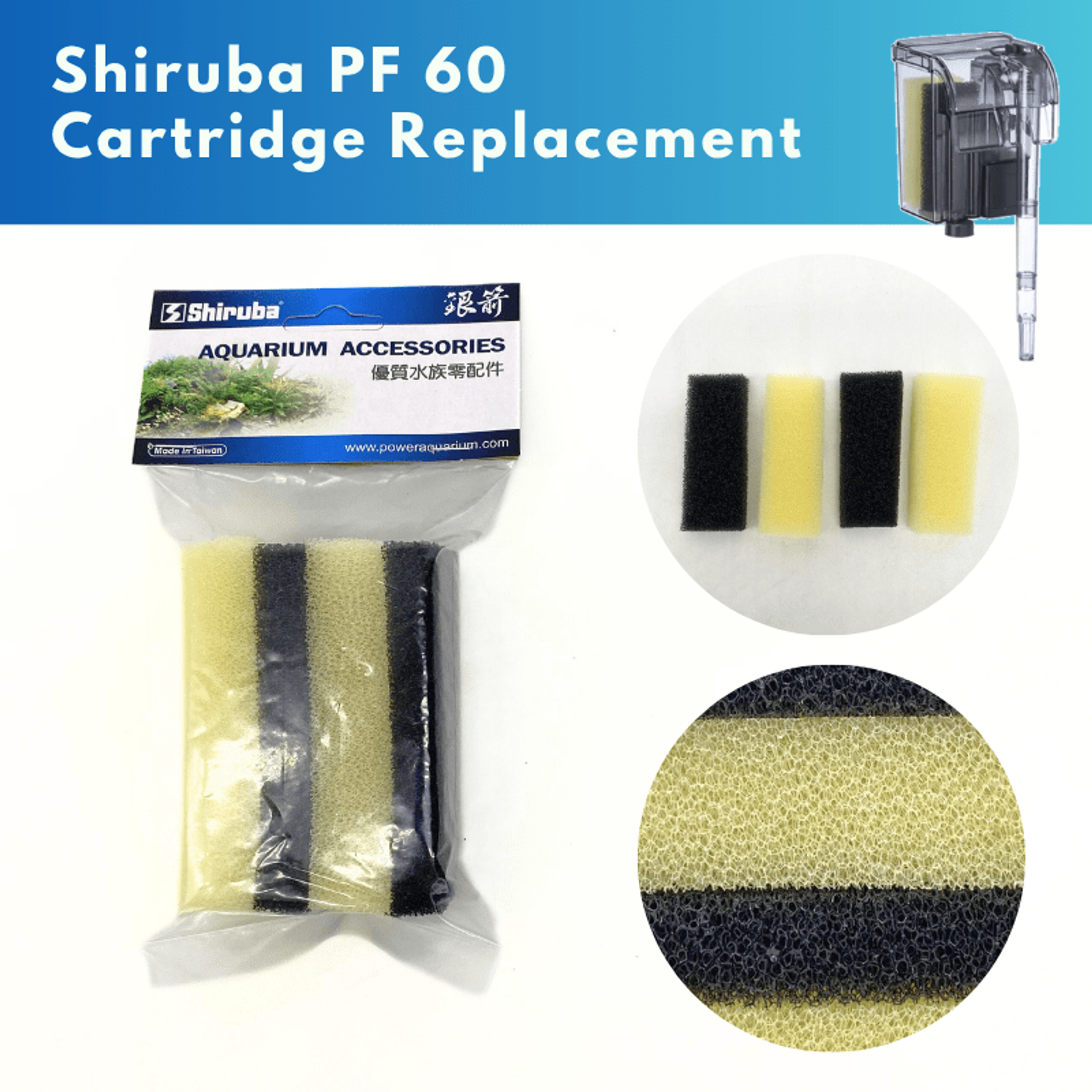 SHIRUBA Activated Carbon Cartridge Replacement (PF Hang On Back Filter (2pcs/box))