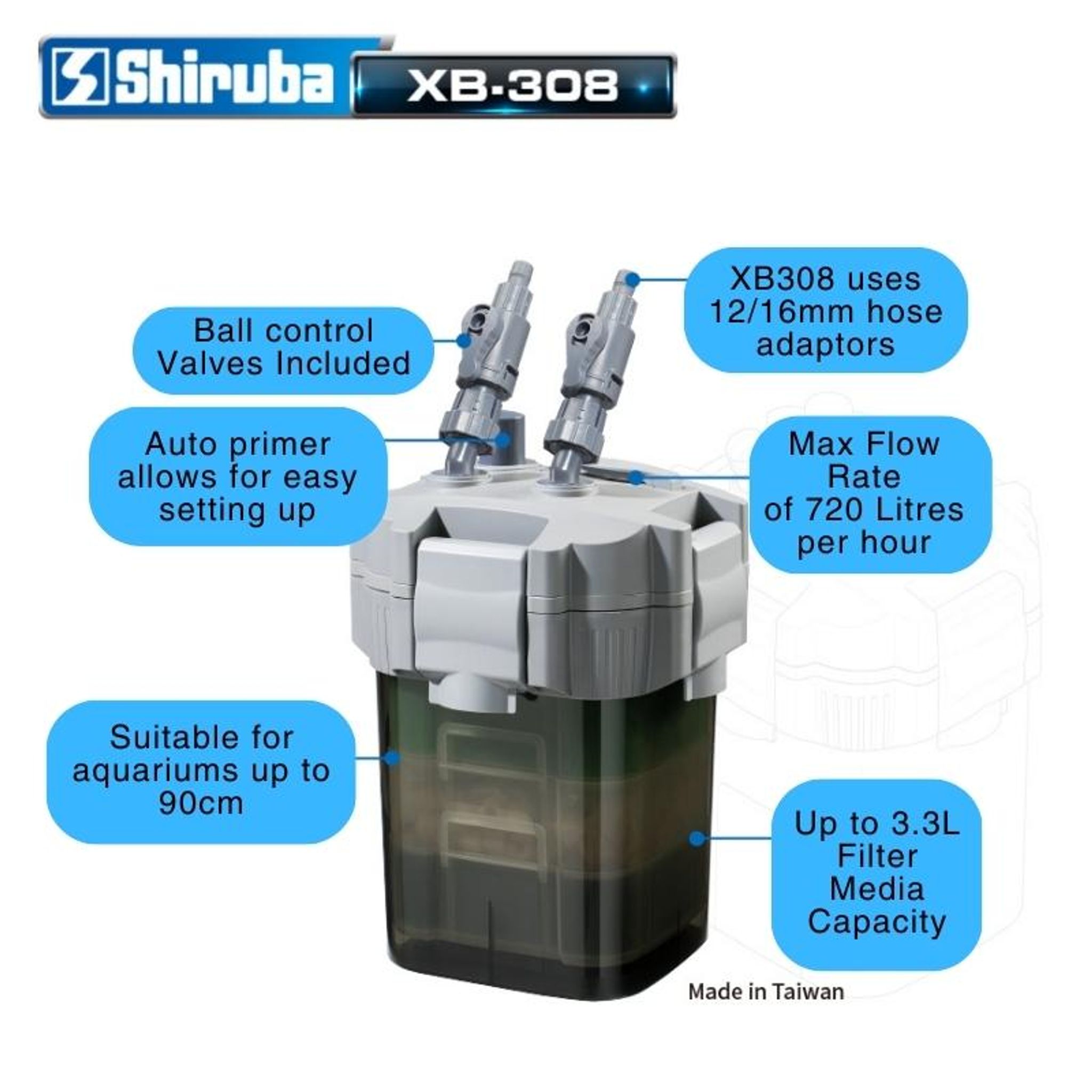 SHIRUBA XB308 External Canister Filter (Up to 2ft)