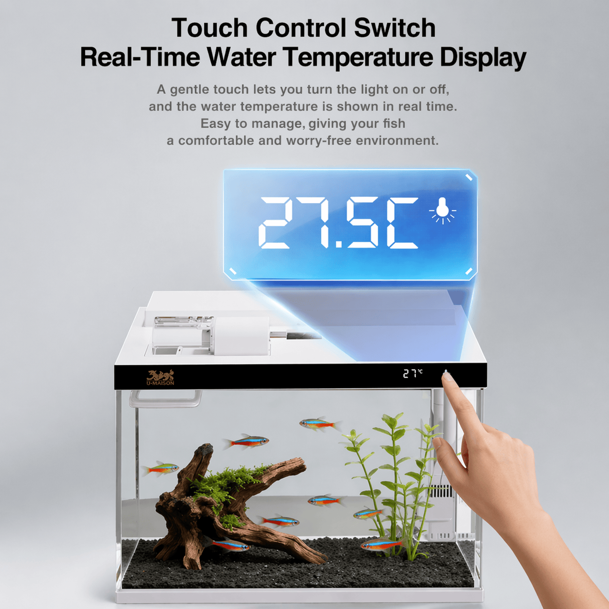 SUNSUN LEA-380/480A White - Ultra Clear Desktop Aquarium Tank with Built-In Filter & LED Light