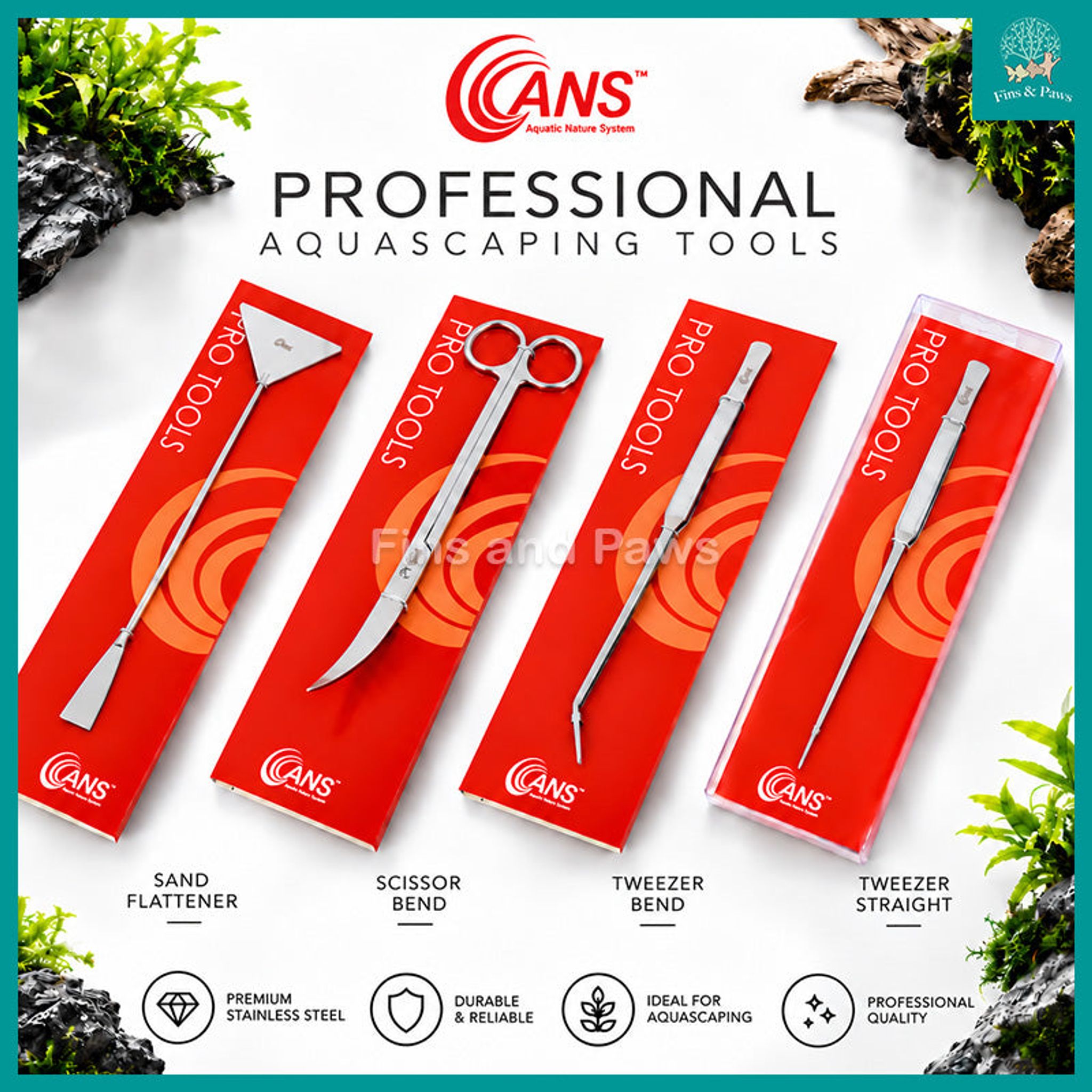 [ANS] PRO Aquascaping Tools for Planted Aquarium Tanks (Sand Flattener / Scissor Bend / Tweezer Bend / Tweezer Straight)
