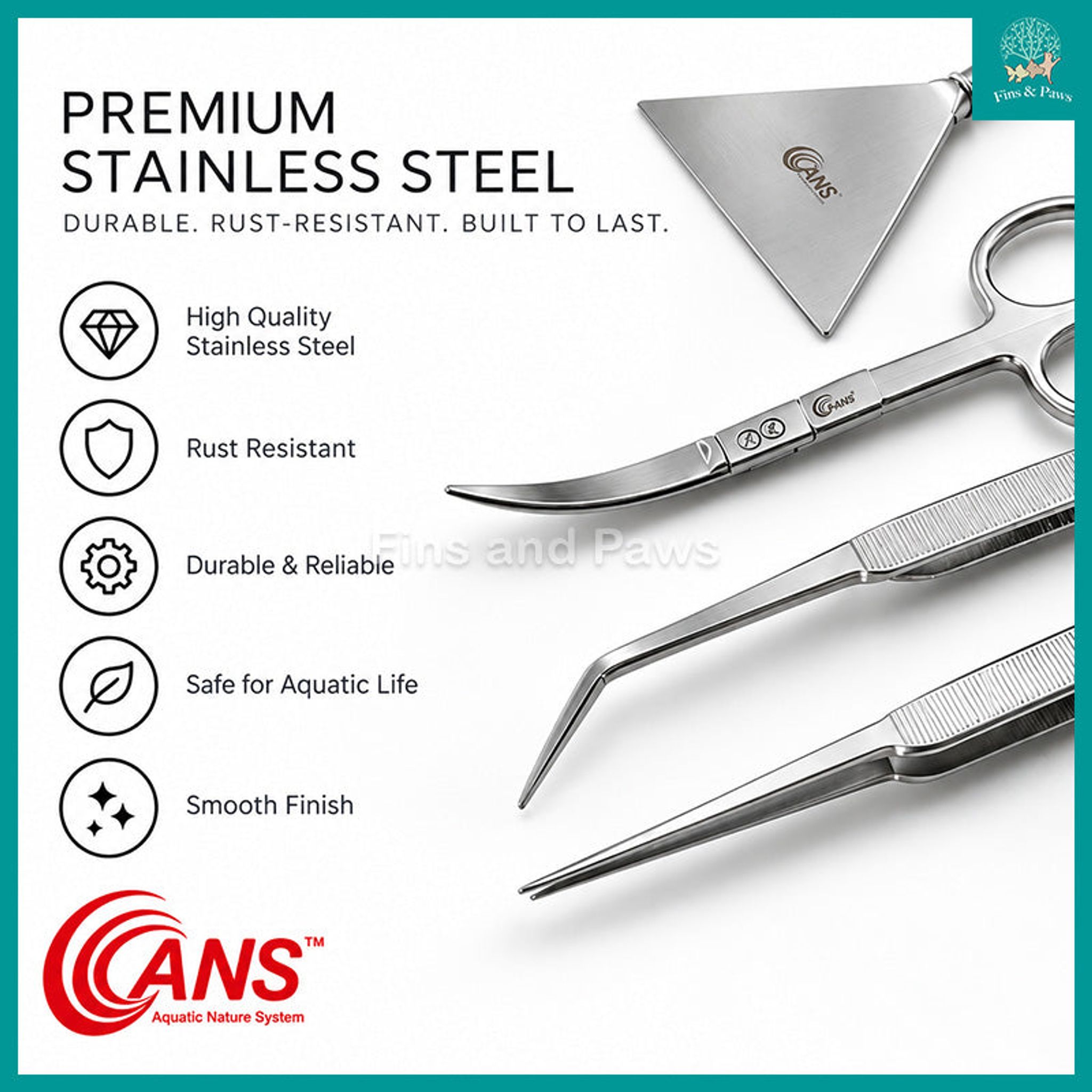 [ANS] PRO Aquascaping Tools for Planted Aquarium Tanks (Sand Flattener / Scissor Bend / Tweezer Bend / Tweezer Straight)