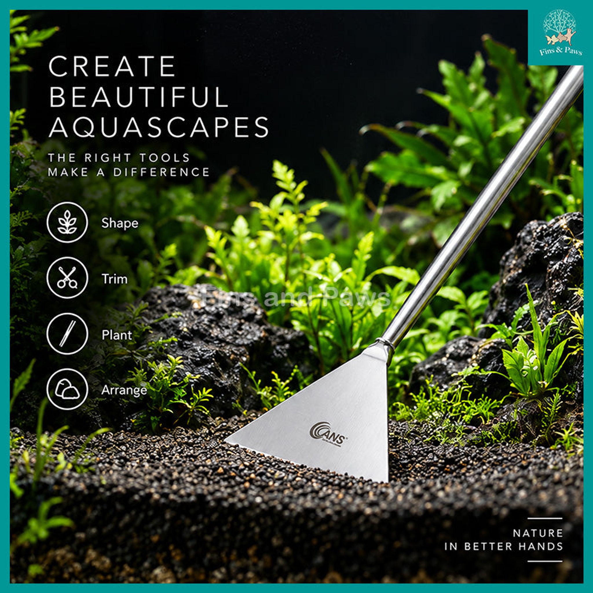 [ANS] PRO Aquascaping Tools for Planted Aquarium Tanks (Sand Flattener / Scissor Bend / Tweezer Bend / Tweezer Straight)