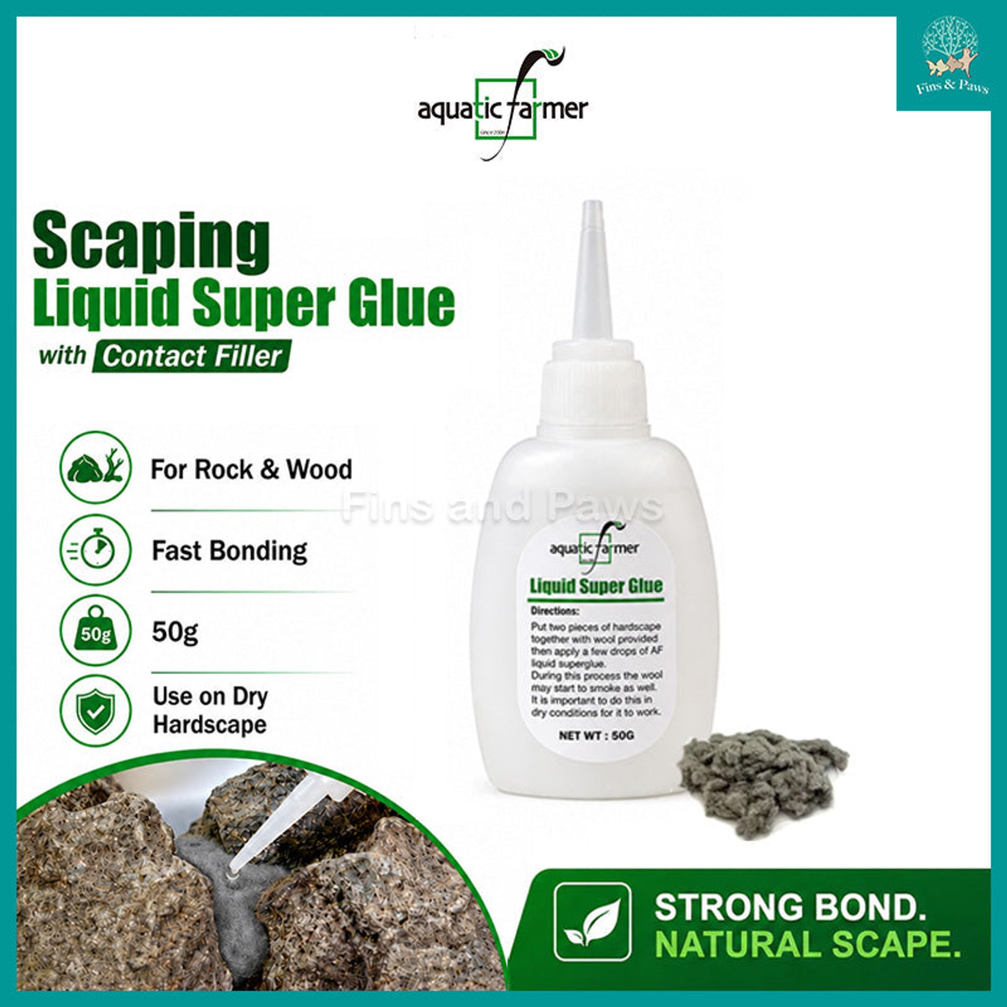 [Aquatic Farmer] Aquarium Hardscape Scaping Liquid Super Glue 50g with Contact Filler