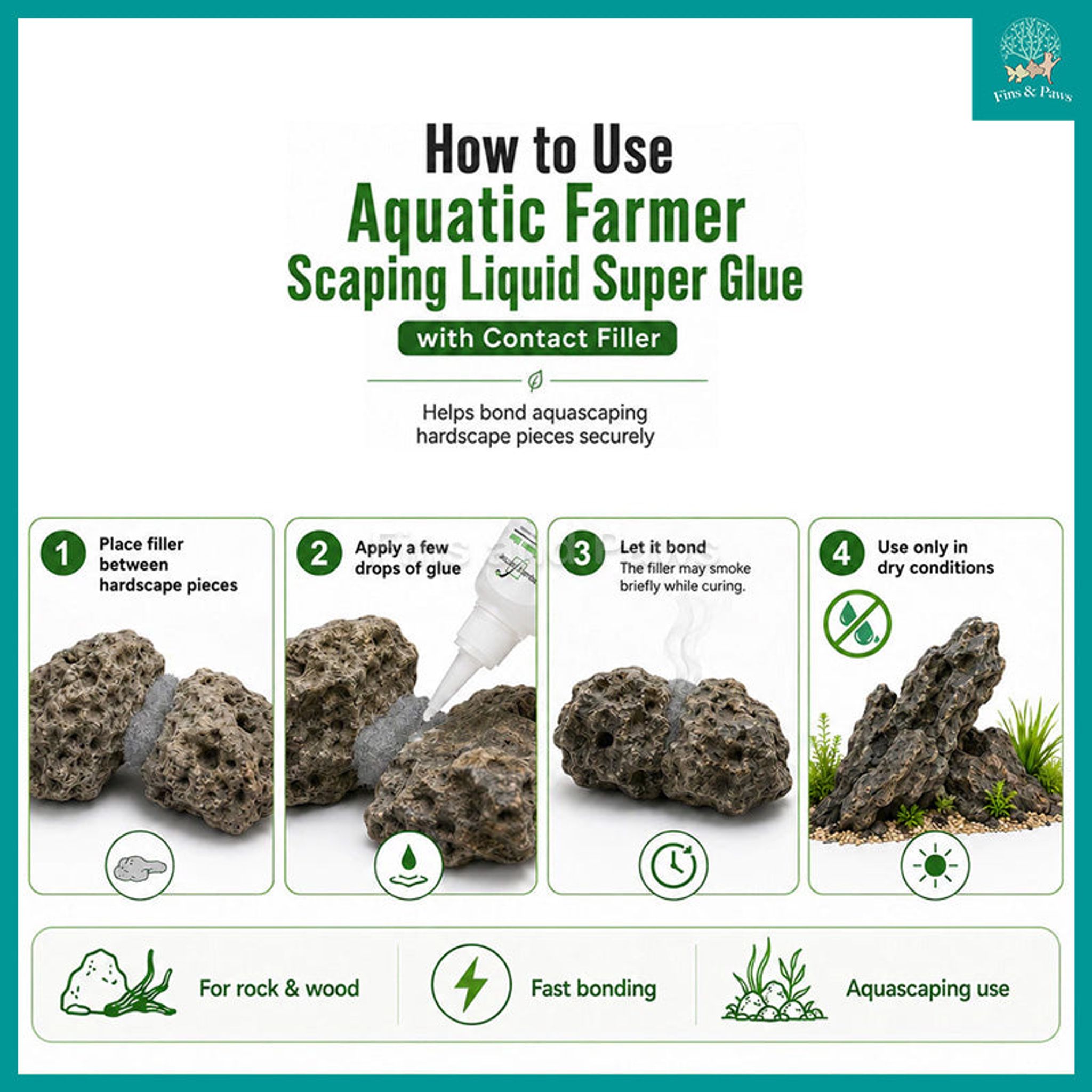 [Aquatic Farmer] Aquarium Hardscape Scaping Liquid Super Glue 50g with Contact Filler