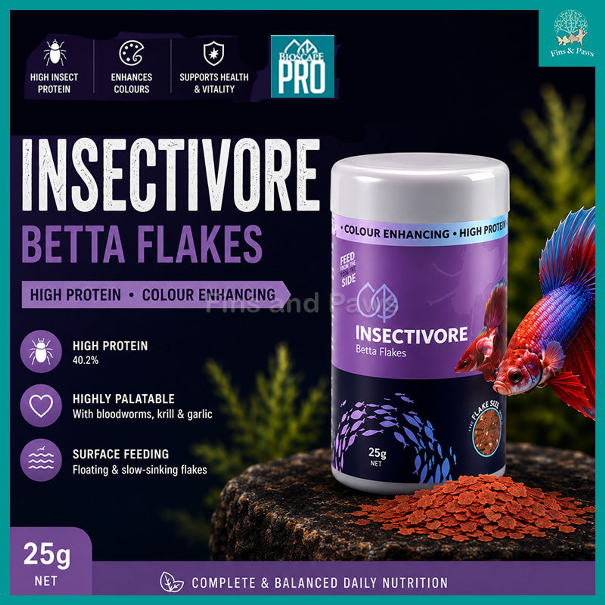 [Bioscape] Insectivore Betta Flakes Fish Food (Made in Europe) – Ideal for Fighting Fish and other Small Freshwater Community Fishes
