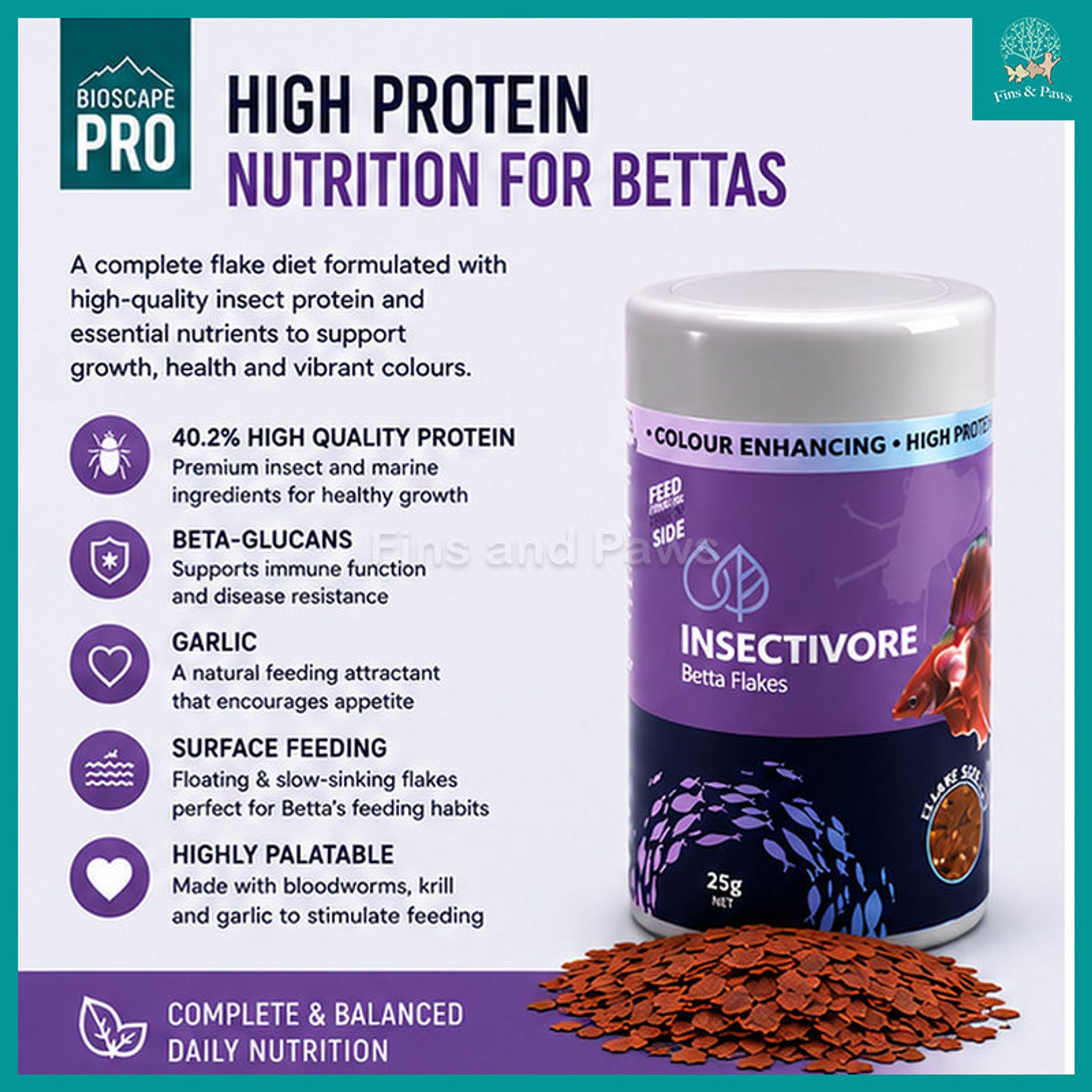 [Bioscape] Insectivore Betta Flakes Fish Food (Made in Europe) – Ideal for Fighting Fish and other Small Freshwater Community Fishes