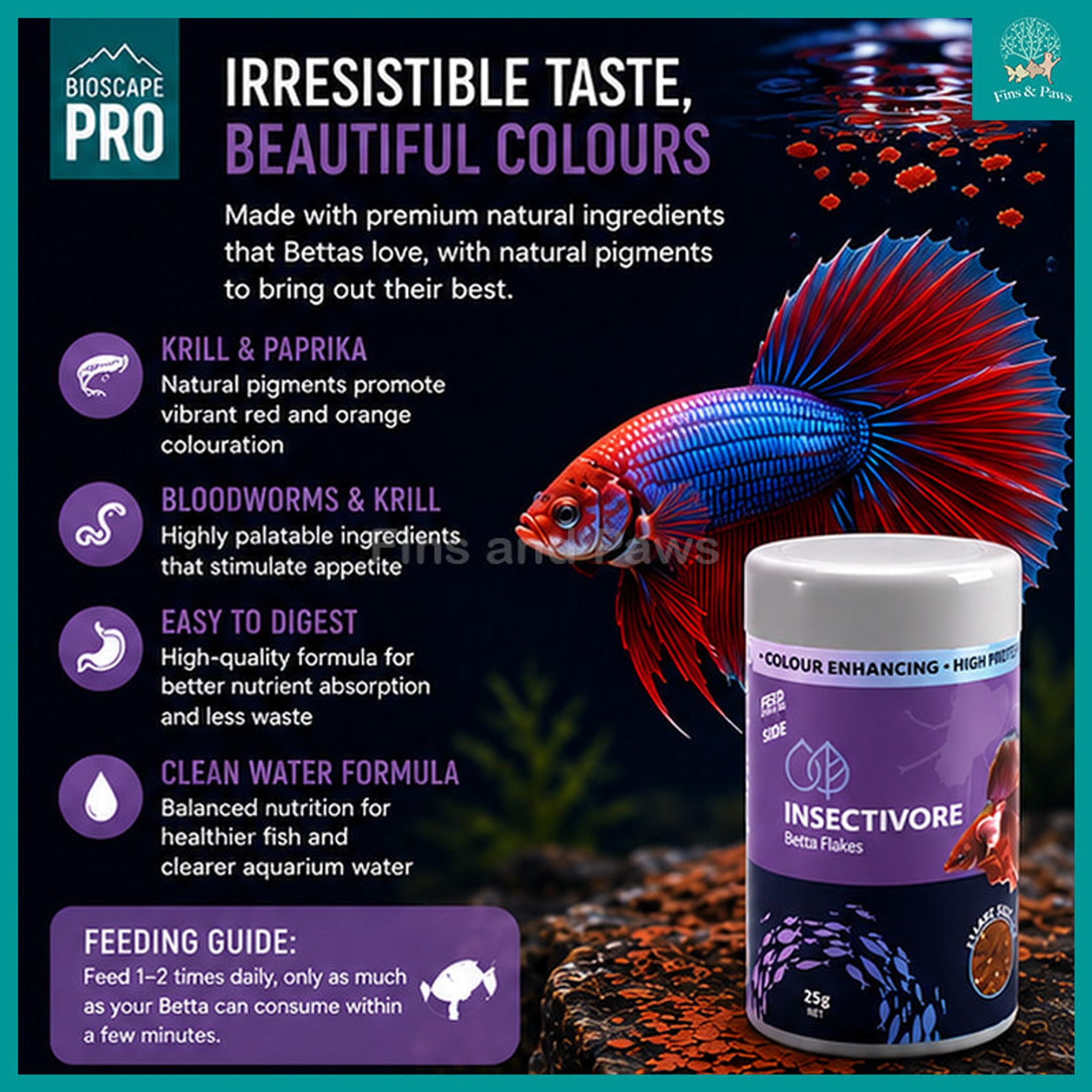 [Bioscape] Insectivore Betta Flakes Fish Food 25g (Made in Europe) – Ideal for Fighting Fish and other Small Freshwater Community Fishes
