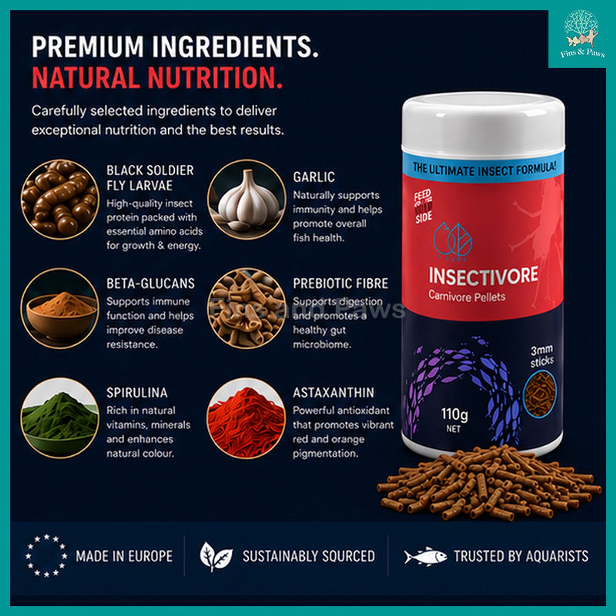 [Bioscape] Insectivore Carnivore Pellets Fish Food (Made in Europe) – Ideal for medium carnivorous aquarium fish