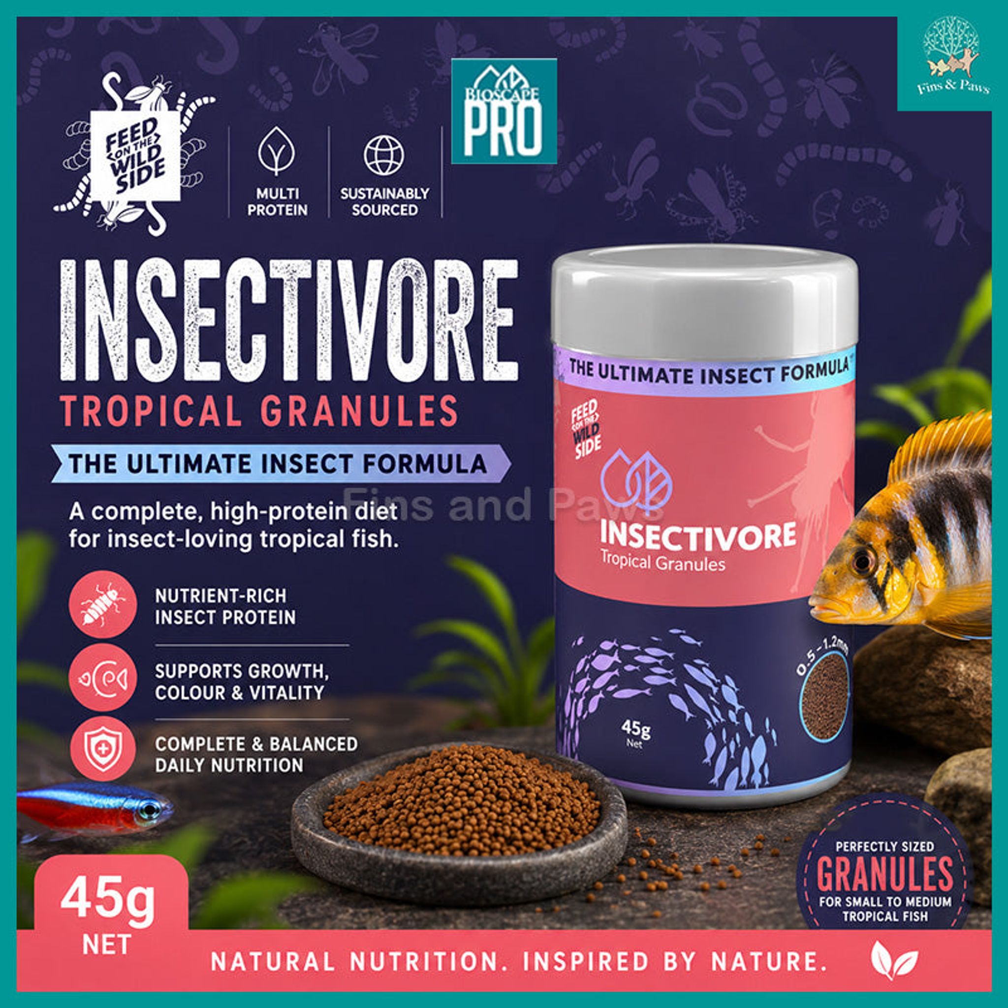 [Bioscape] Insectivore Tropical Granules Fish Food 45g (Made in Europe) – Ideal for small to medium tropical aquarium fish