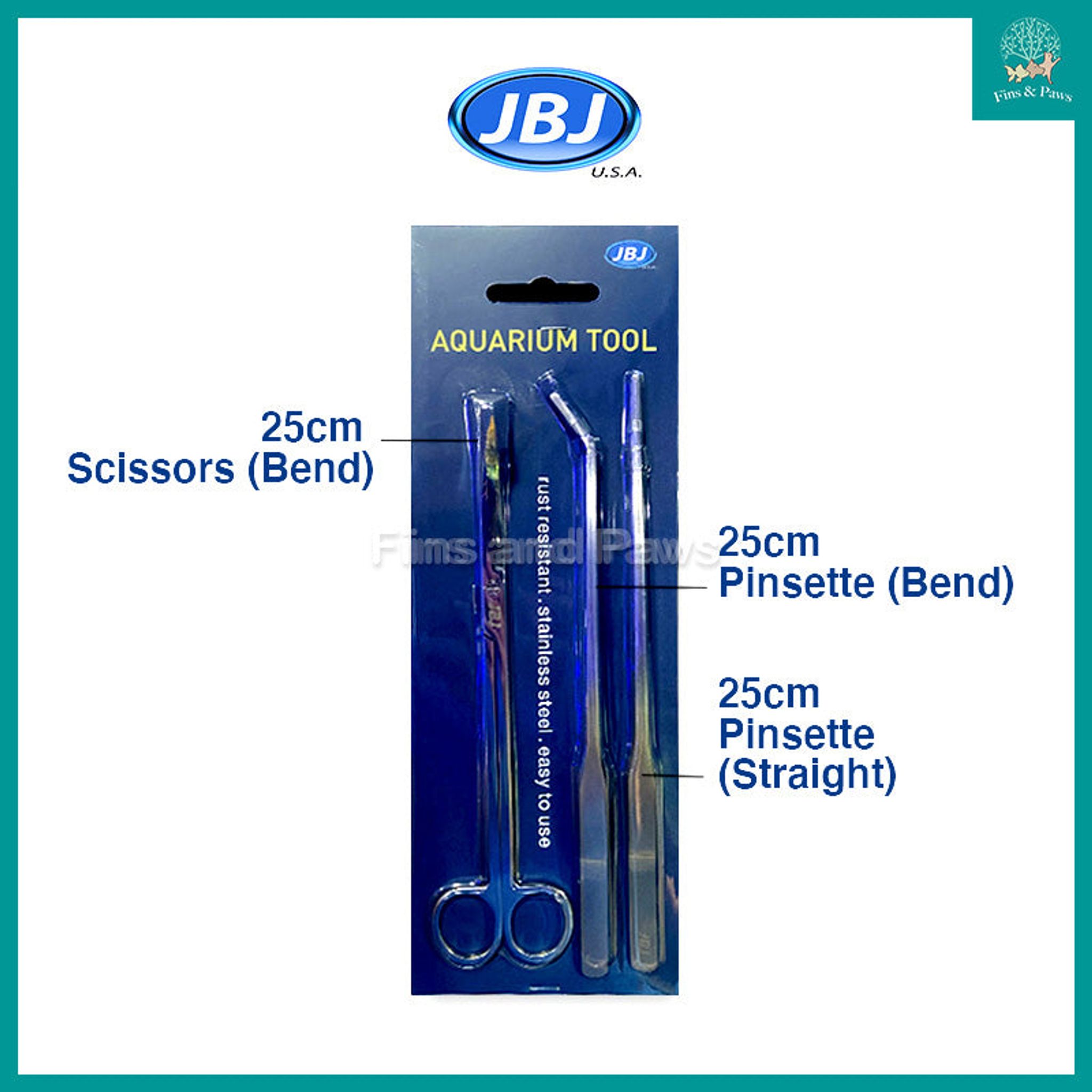 [JBJ] Quality Stainless Steel Scissor, Bend Pinsette and Straight Pinsette for Planted Aquarium - 250mm (3-in-1 Tools Kit)