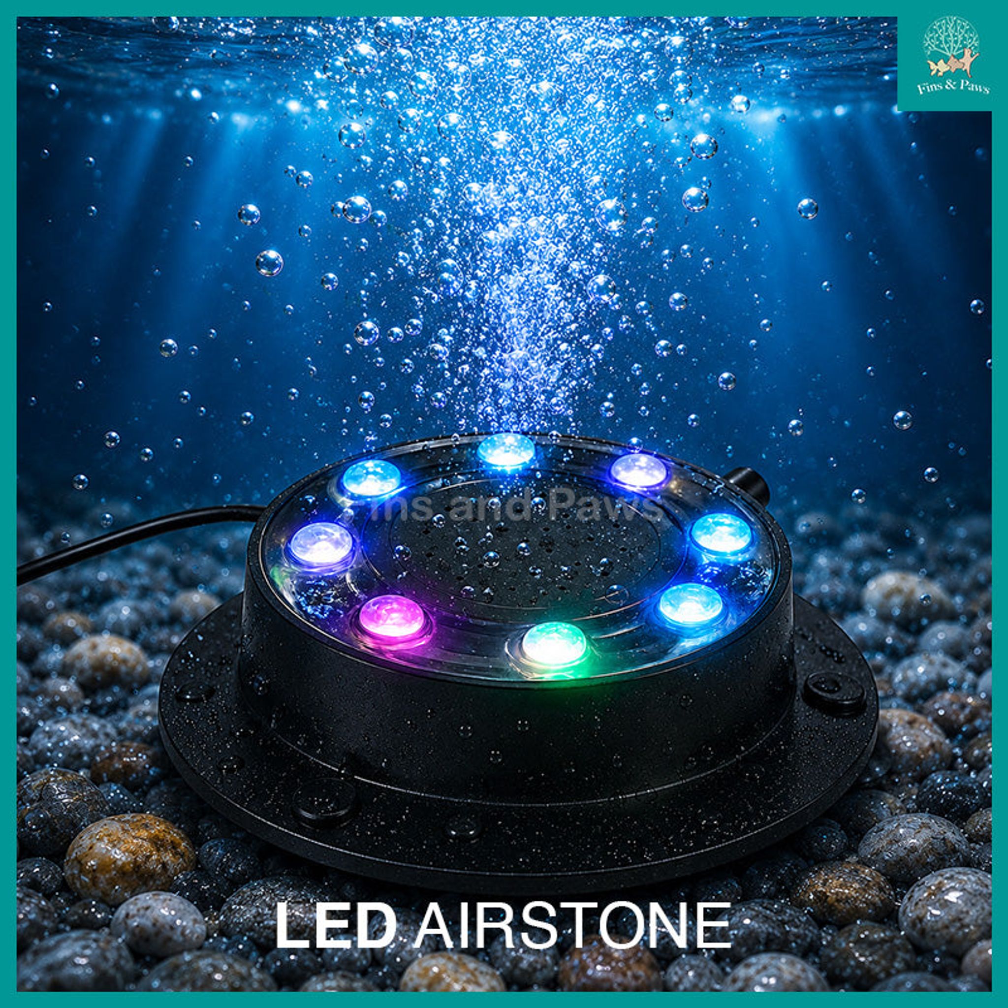 [Nubios] LED Aquarium Air Stone for 20-40cm Tanks - Automatic Color Changing LED