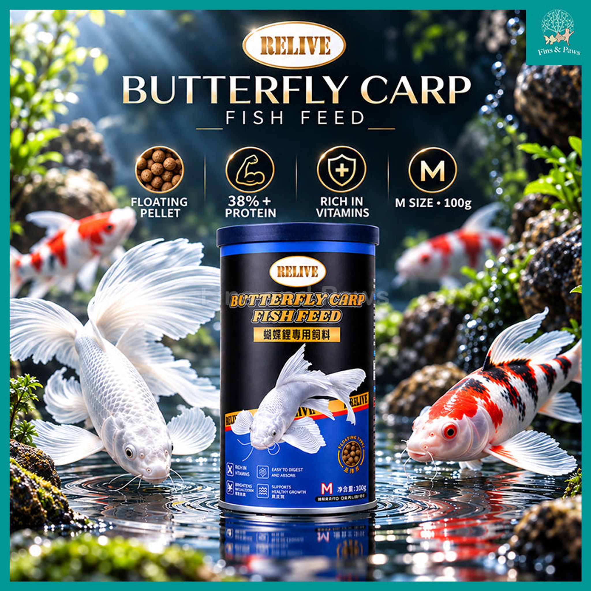 [Relive] Butterfly Carp Floating Pellet M Sized 100g - Koi Fish Feed Enriched with Vitamins