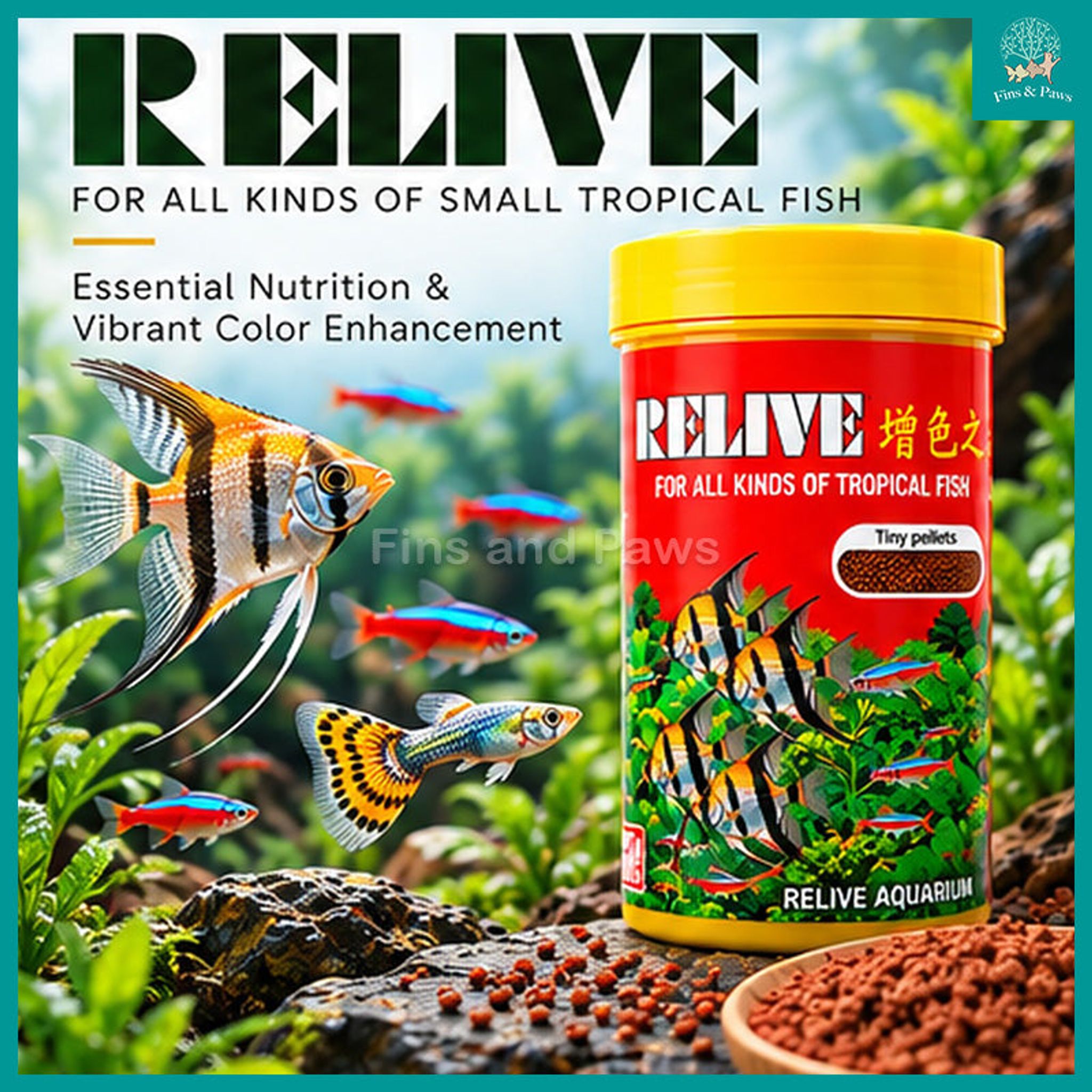 [Relive] Tropical Fish Tiny Pellet Aquarium Fish Food 70g – Essential Nutrition and Colour Enhancement For Small Tropical Fish