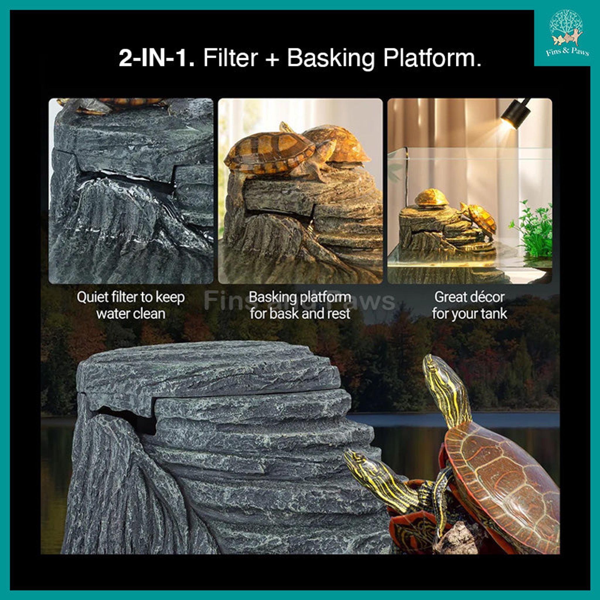 [ReptiZoo] 2-in-1 Turtle Filter Basking Platform Suitable for Terrapins. Frogs and other Amphibians - GLB09(RF01-B35)