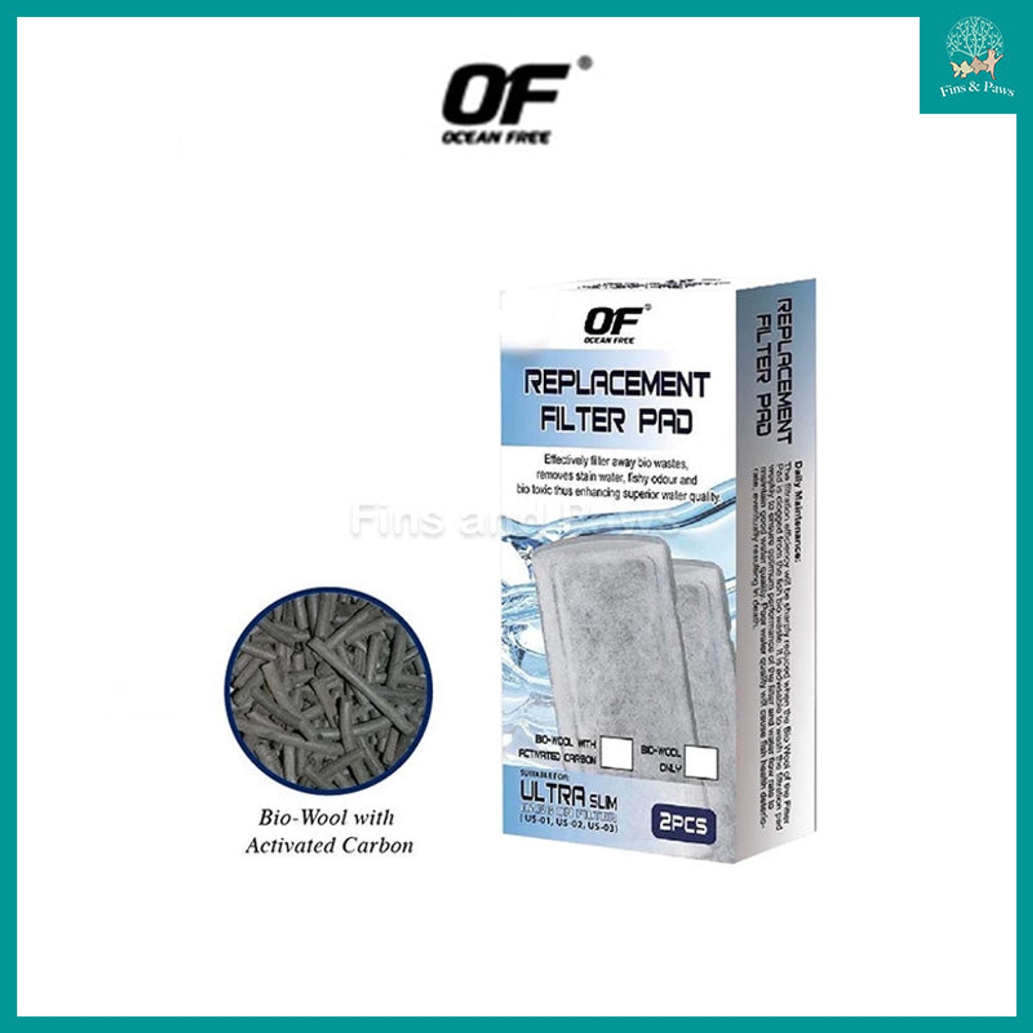[OF Ocean Free] 2pcs Activated Carbon Replacement Filter Pad for Ultra Slim Hang-on Back Filter