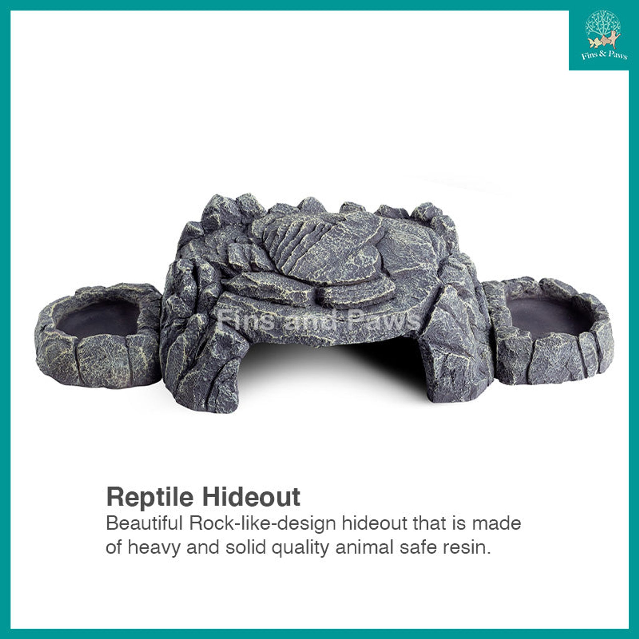 [ReptiZoo] Grey Rock Magnetic 3-in-1 Feeding and Water Dishes Cave Hideout Ornament suitable for Reptiles, Small Animals, Crabs, and Insects (EHR34)