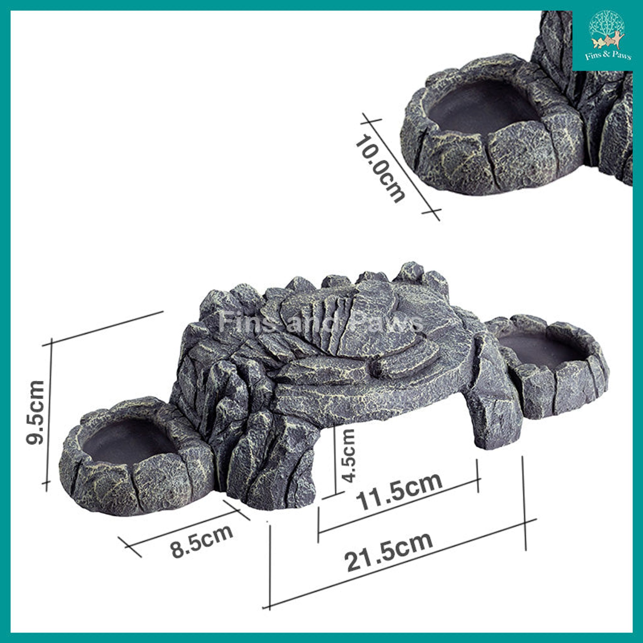 [ReptiZoo] Grey Rock Magnetic 3-in-1 Feeding and Water Dishes Cave Hideout Ornament suitable for Reptiles, Small Animals, Crabs, and Insects (EHR34)