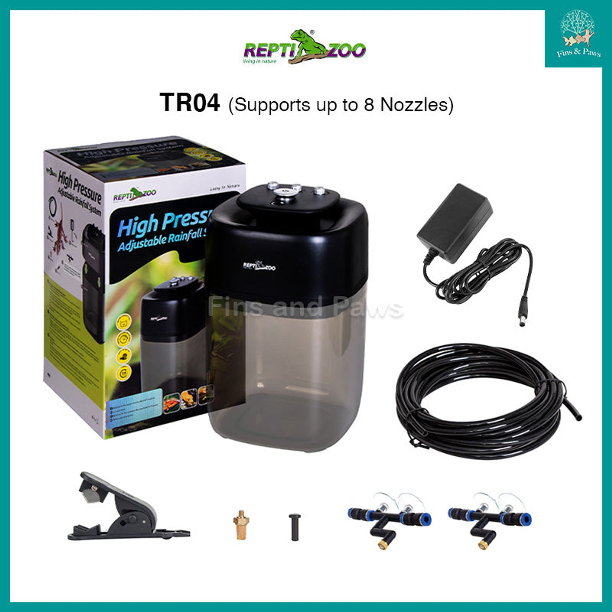 [ReptiZoo] High Pressure Adjustable Rainfall Misting 10L System for Plants, Paludarium, Terrarium and Moss. (TR04 - Up to 8 Nozzles, TR05 - Up to 20 Nozzles)